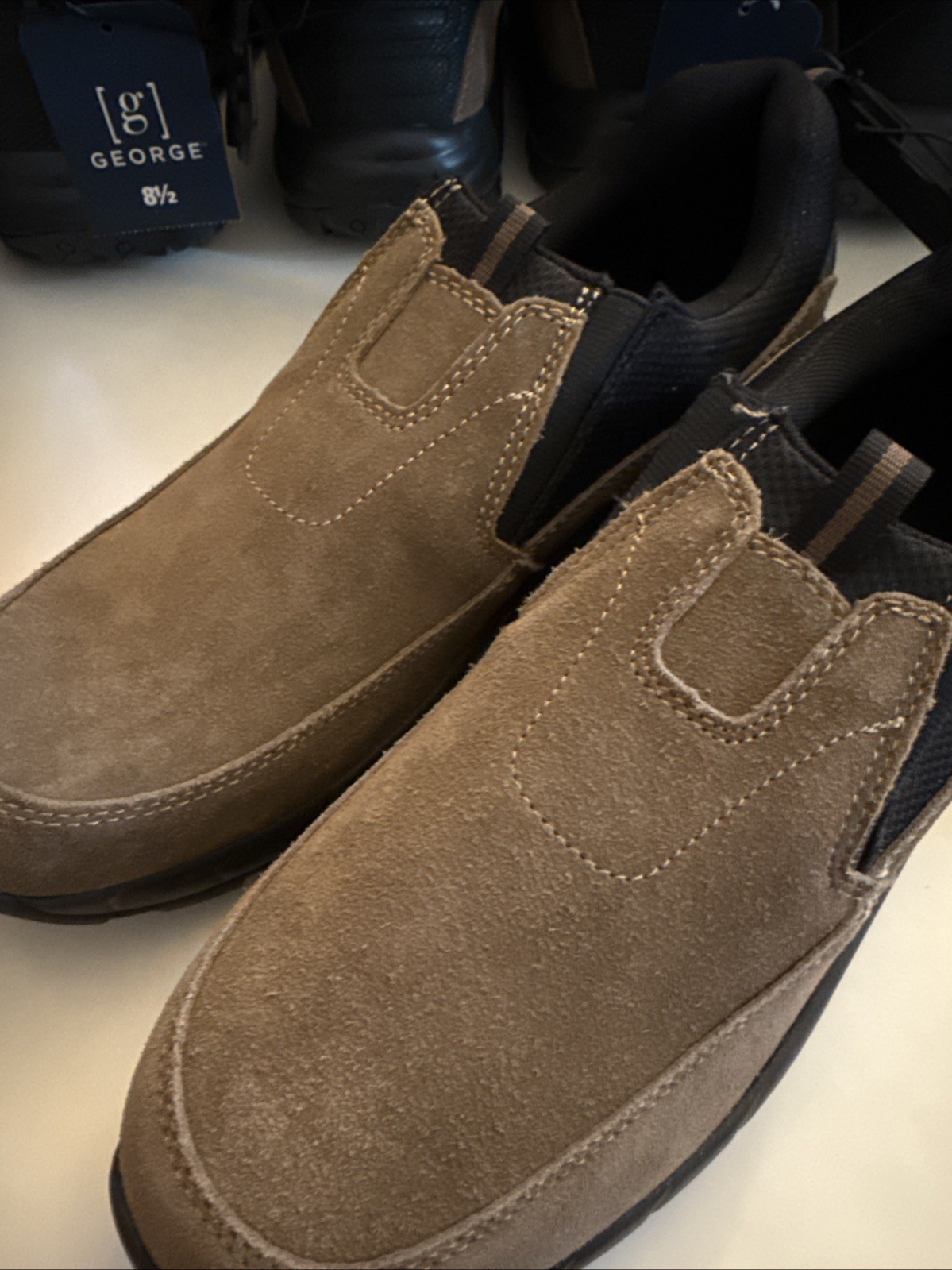 George Rugged Moc Brown Suede Slip On Shoes Men’s 8 Memory Foam Genuine Leather