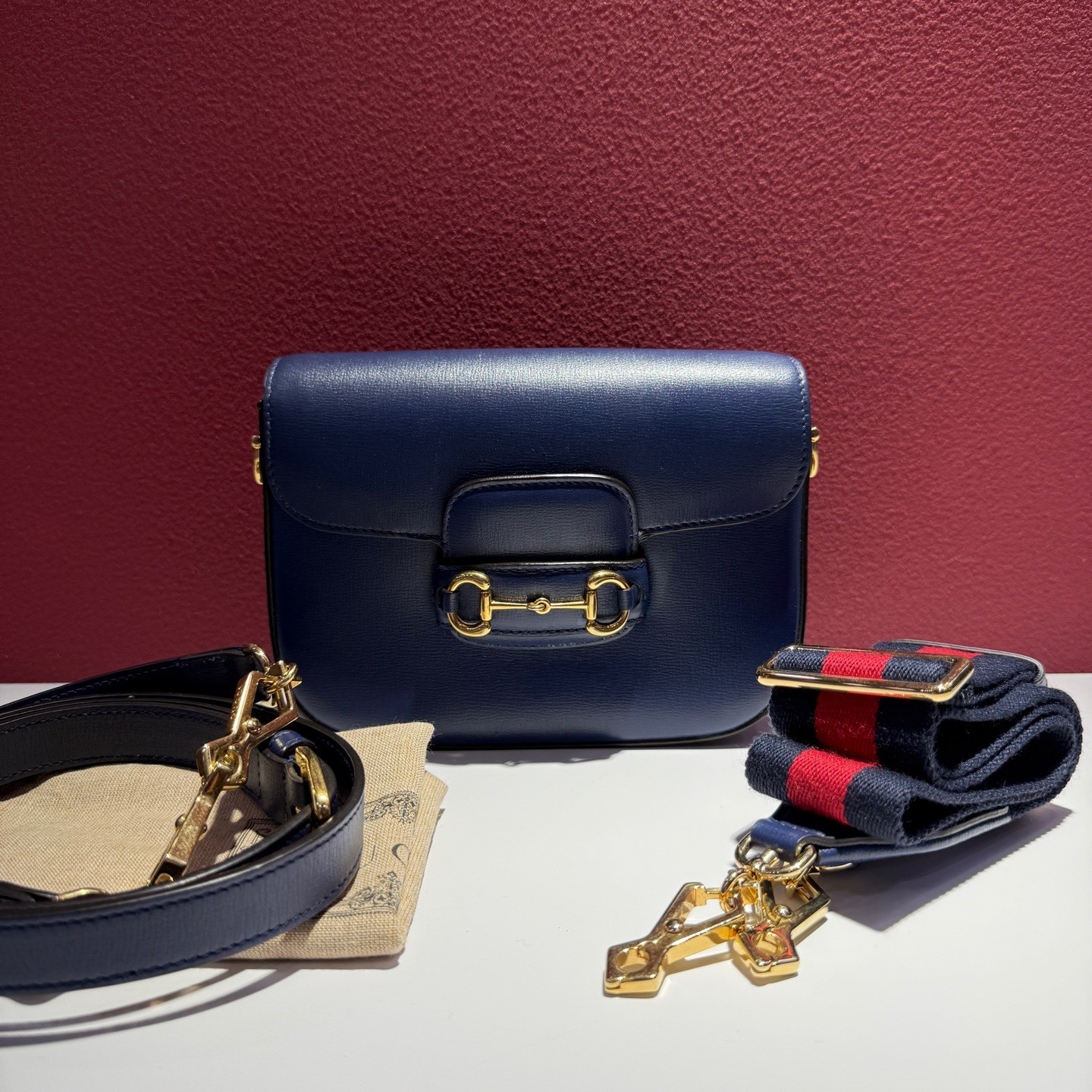 Gucci Pre-Owned Authentic Saddle Bag Navy 20.5*5*14.5 cm
