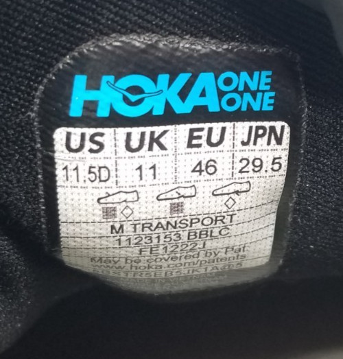 Hoka One One Transport Men’s Size 11.5 D (Medium) Vibram Running Shoes Black