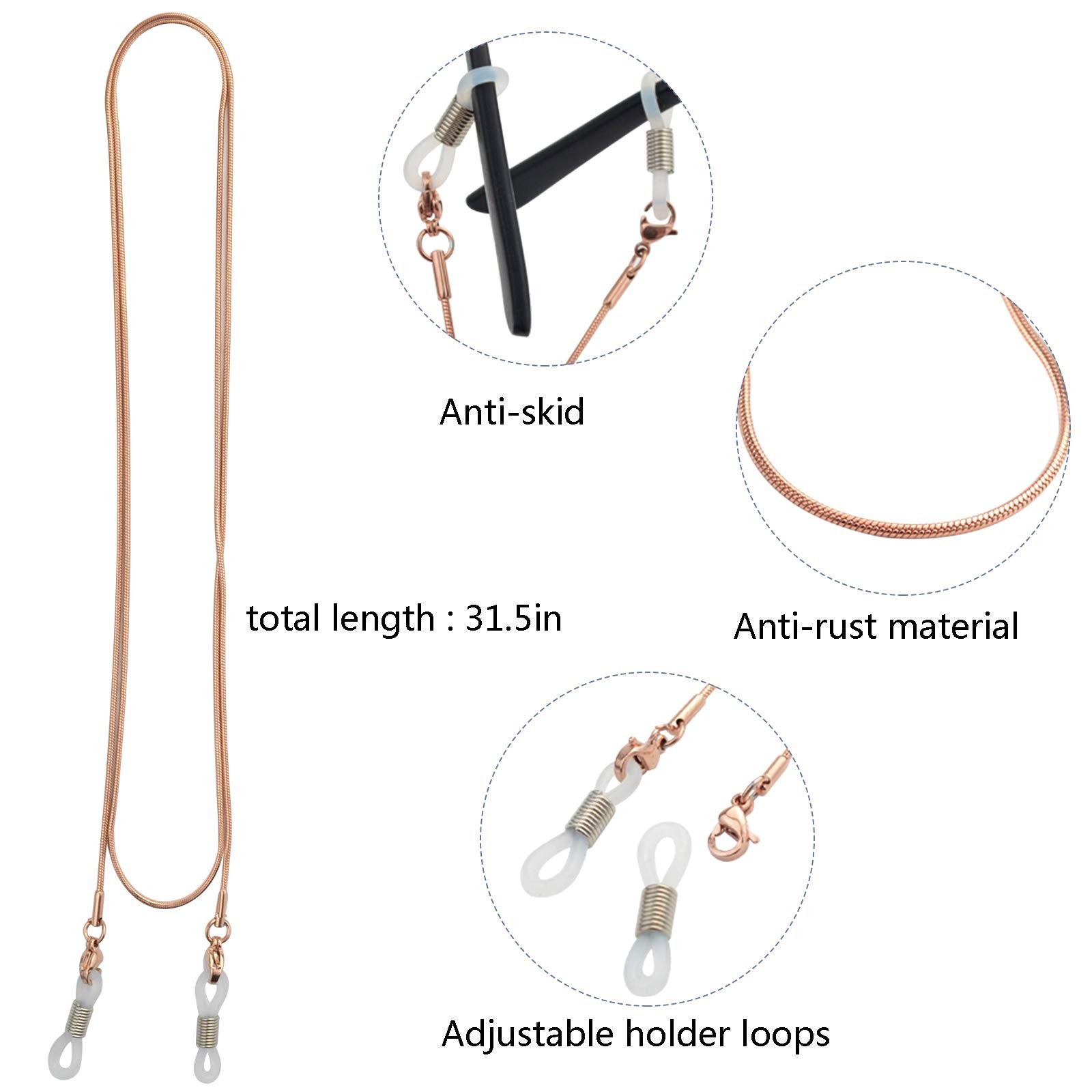 80cm Stainless Steel Eyeglasses Holder Chain for Reading Glasses Sunglasses