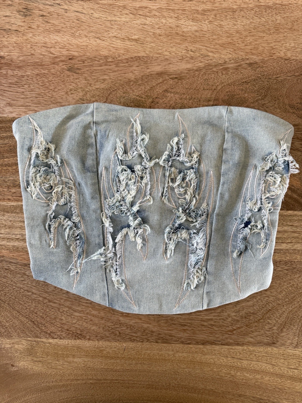 Tic Toc Denim Embroidered Crop Tube Top