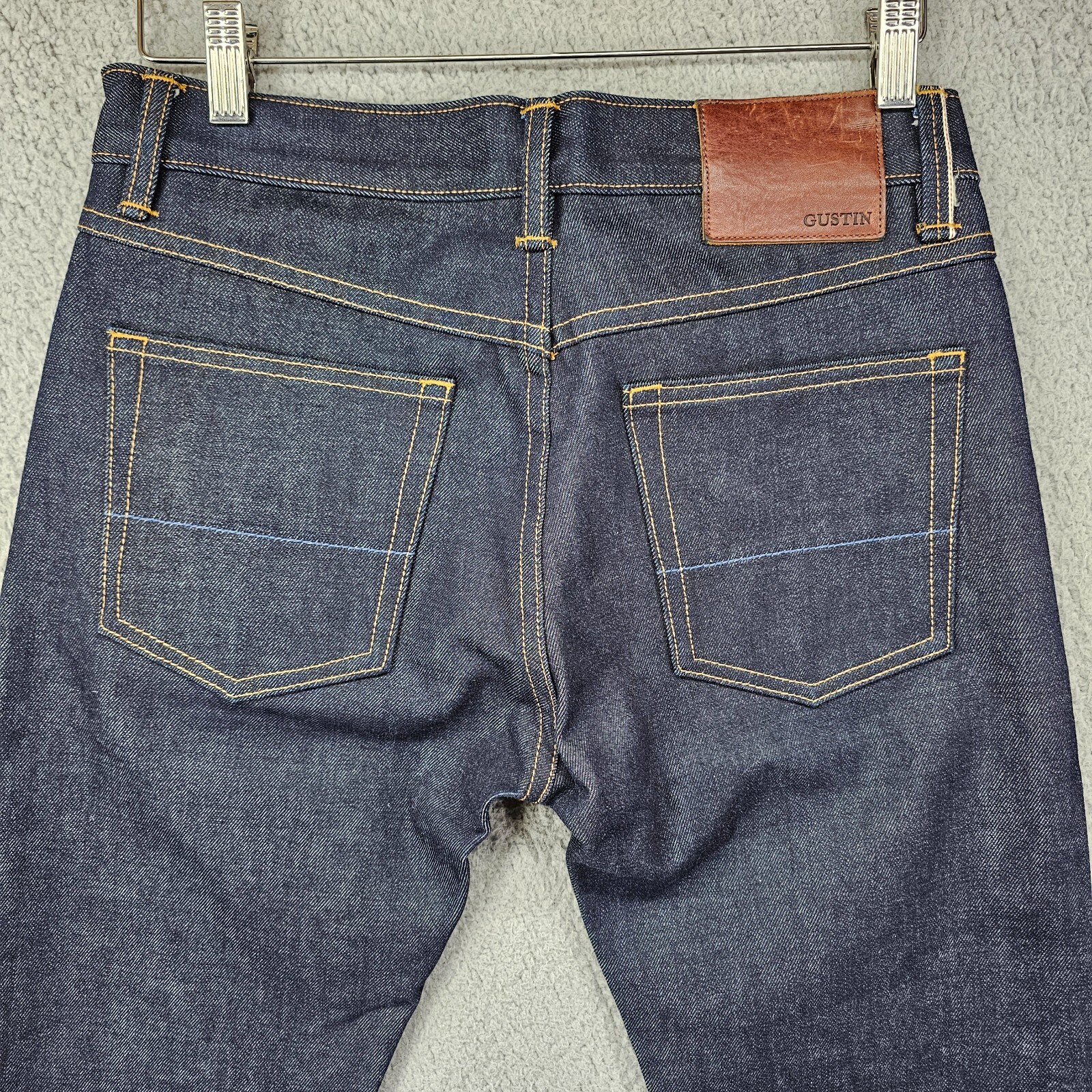 Gustin Selvedge Jeans Mens 31×34 Blue Dark Wash Denim Skinny Button Fly USA