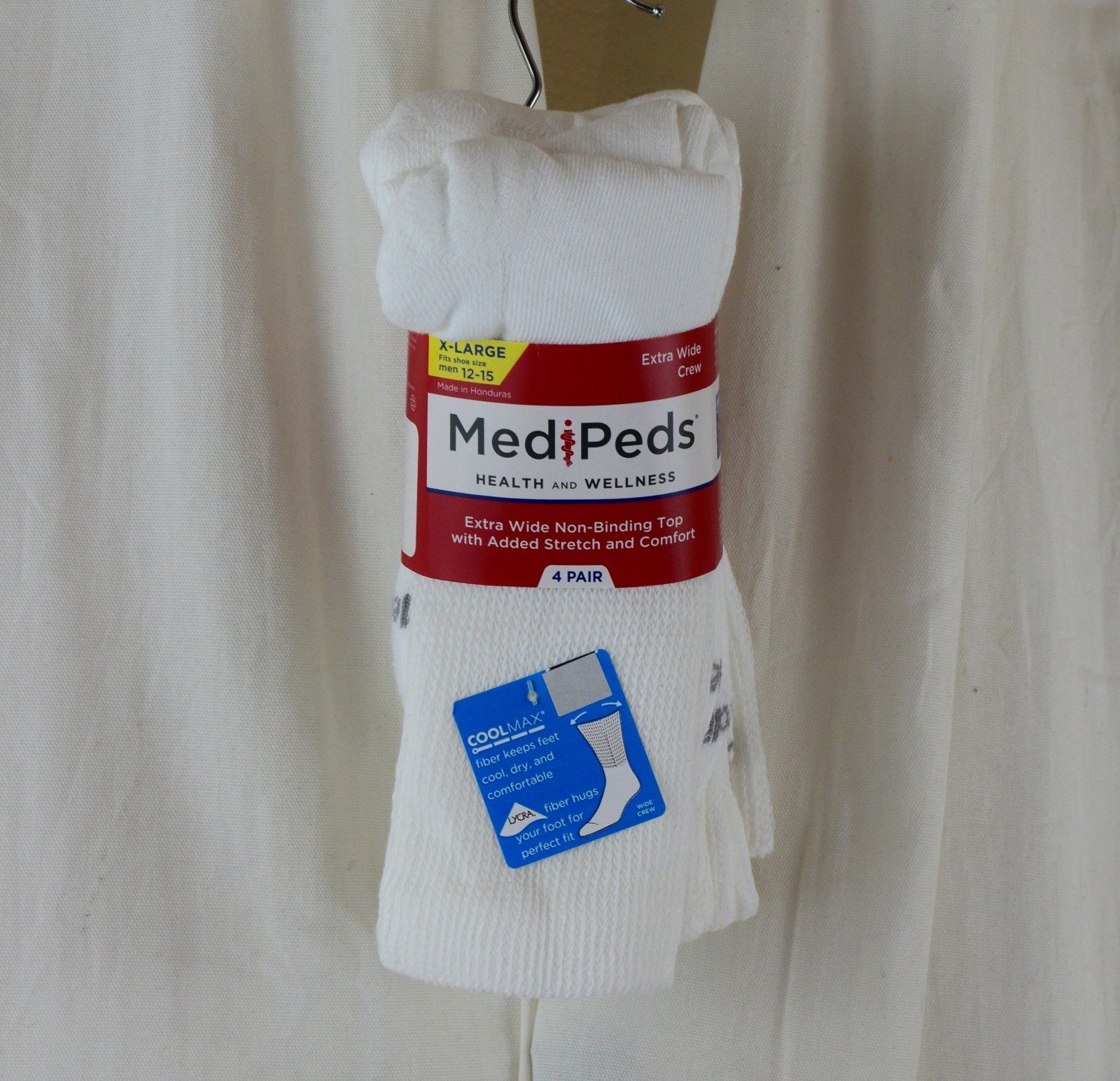 MediPeds Men’s Extra Wide Non-Binding Top Crew Socks 4-Pairs Size XL