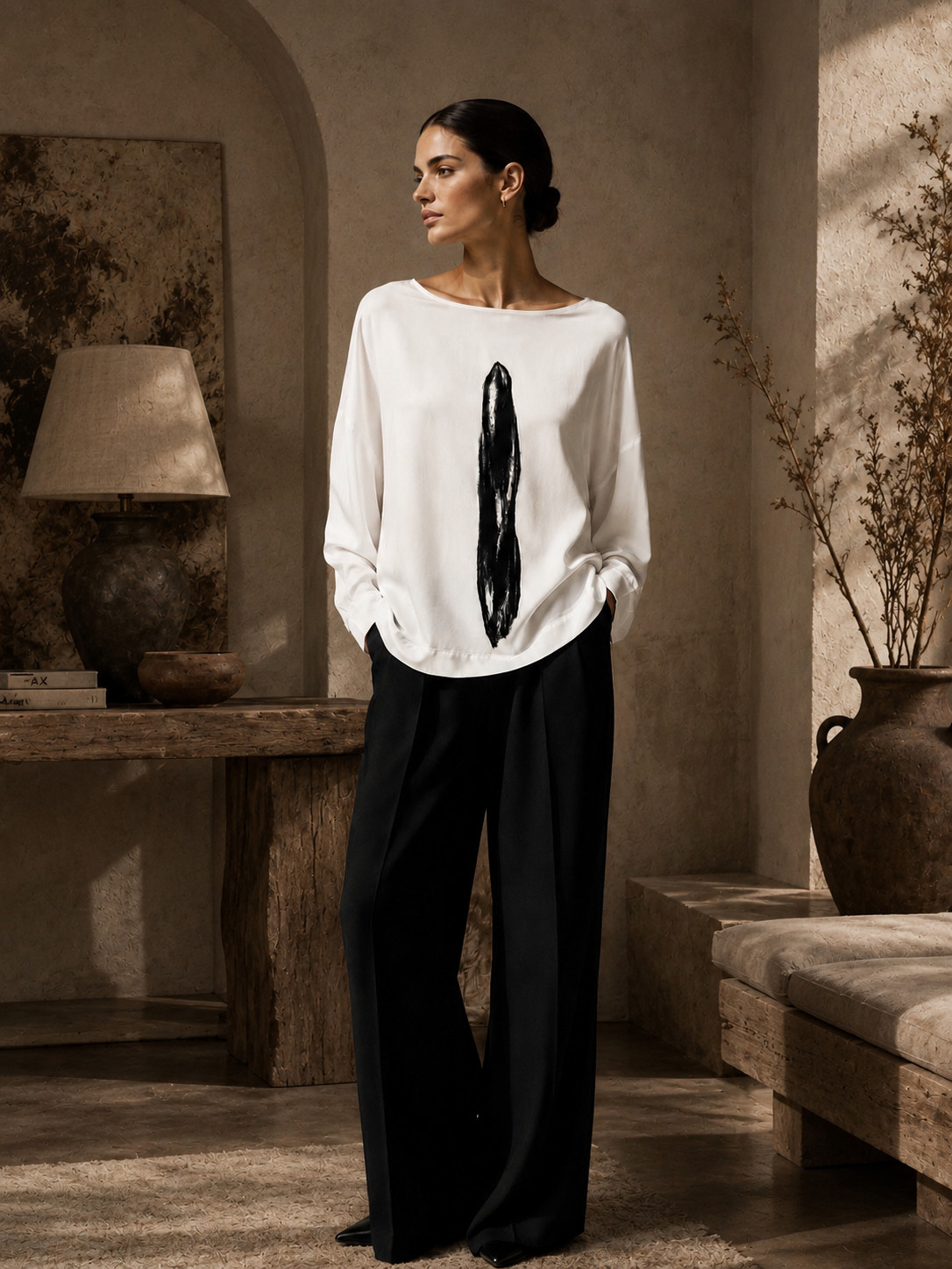 PierAntonioGaspari White Oversized pullover Abstract Black Print Minimalist Chic