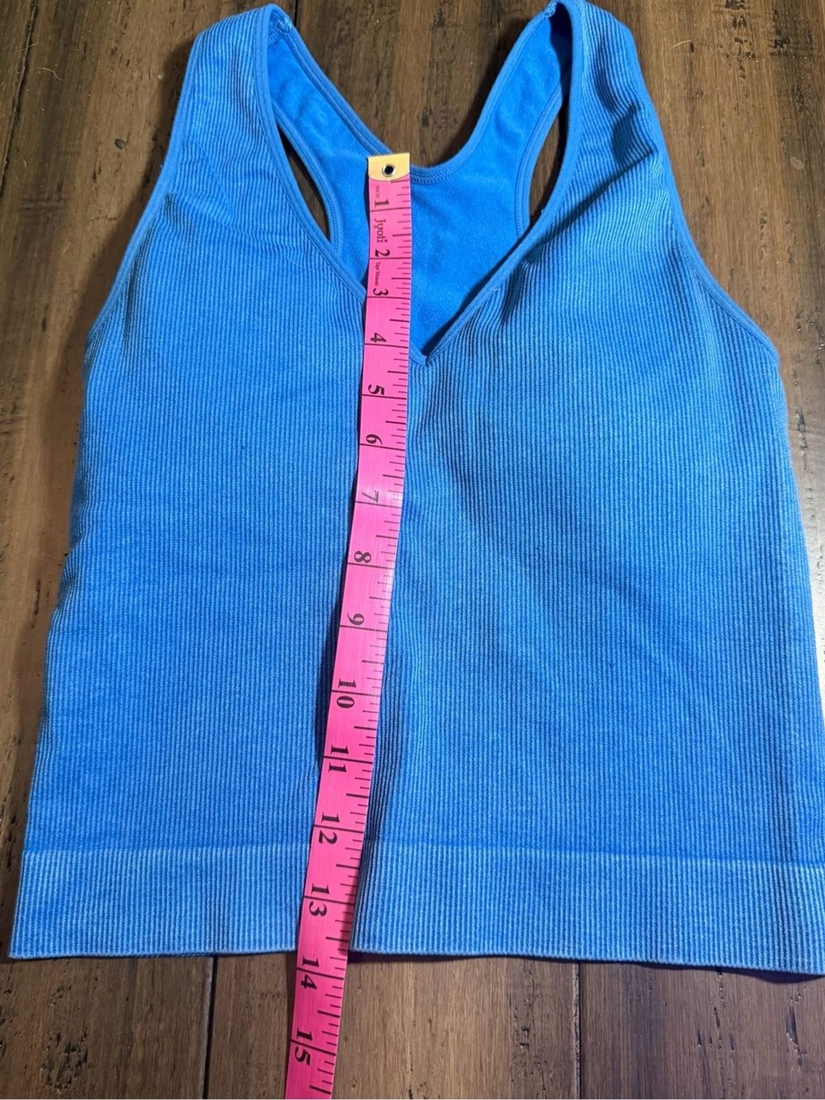 Joy Lab Women’s Blue Ribbed V-Neck Tank Top with Razor back and built-in bra.