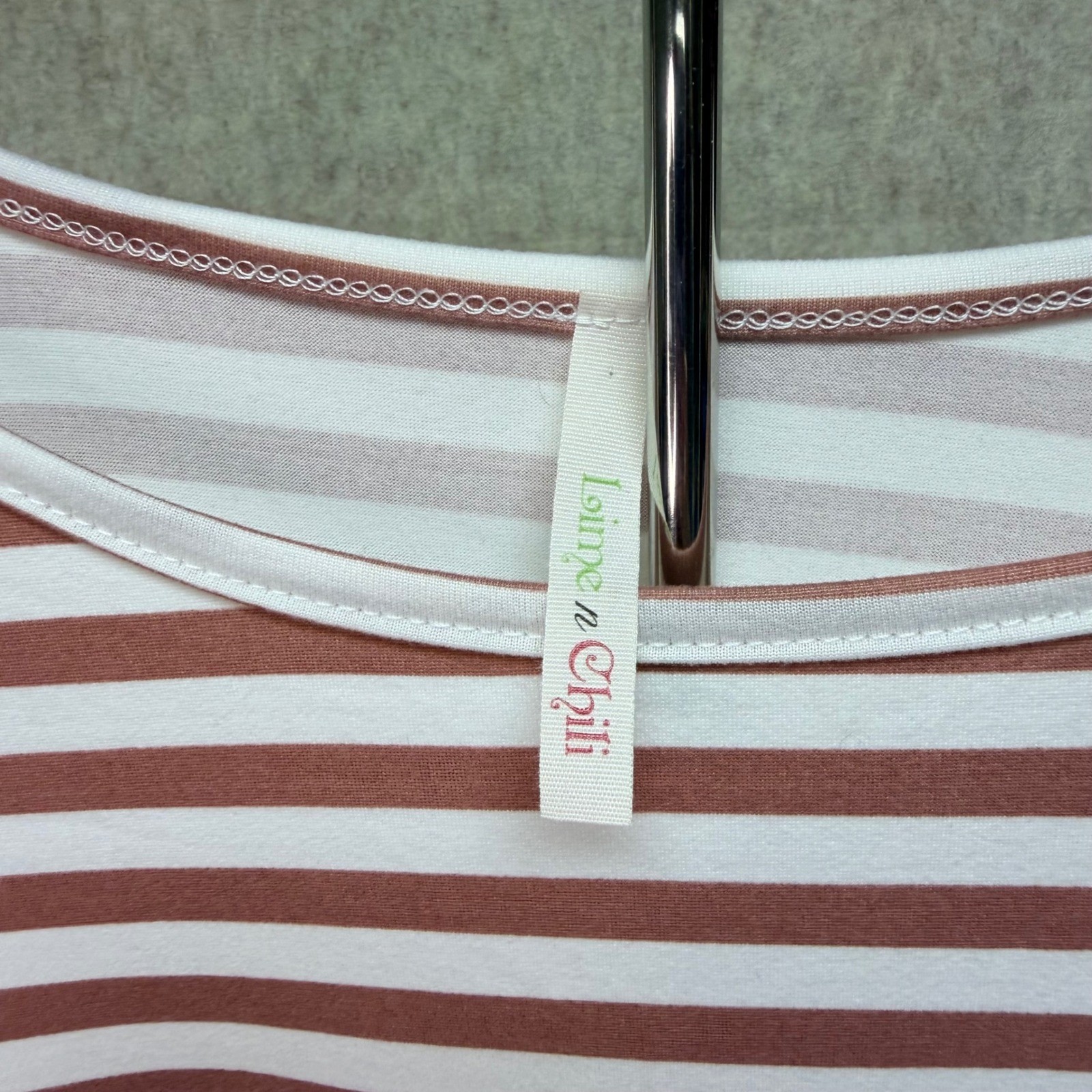 Lime n Chili Striped Top Small Mauve White 3/4 Ruffle Bell Sleeve Blouse Shirt