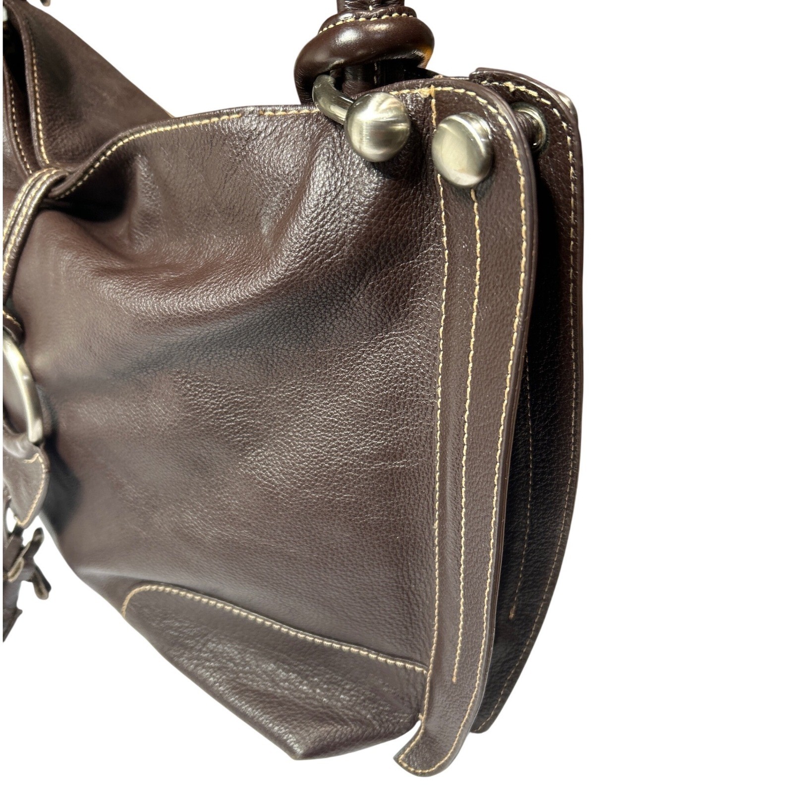 VTG Celsius Brown Genuine Leather Hobo Shoulder Bag Tassel Leopard Print Lining