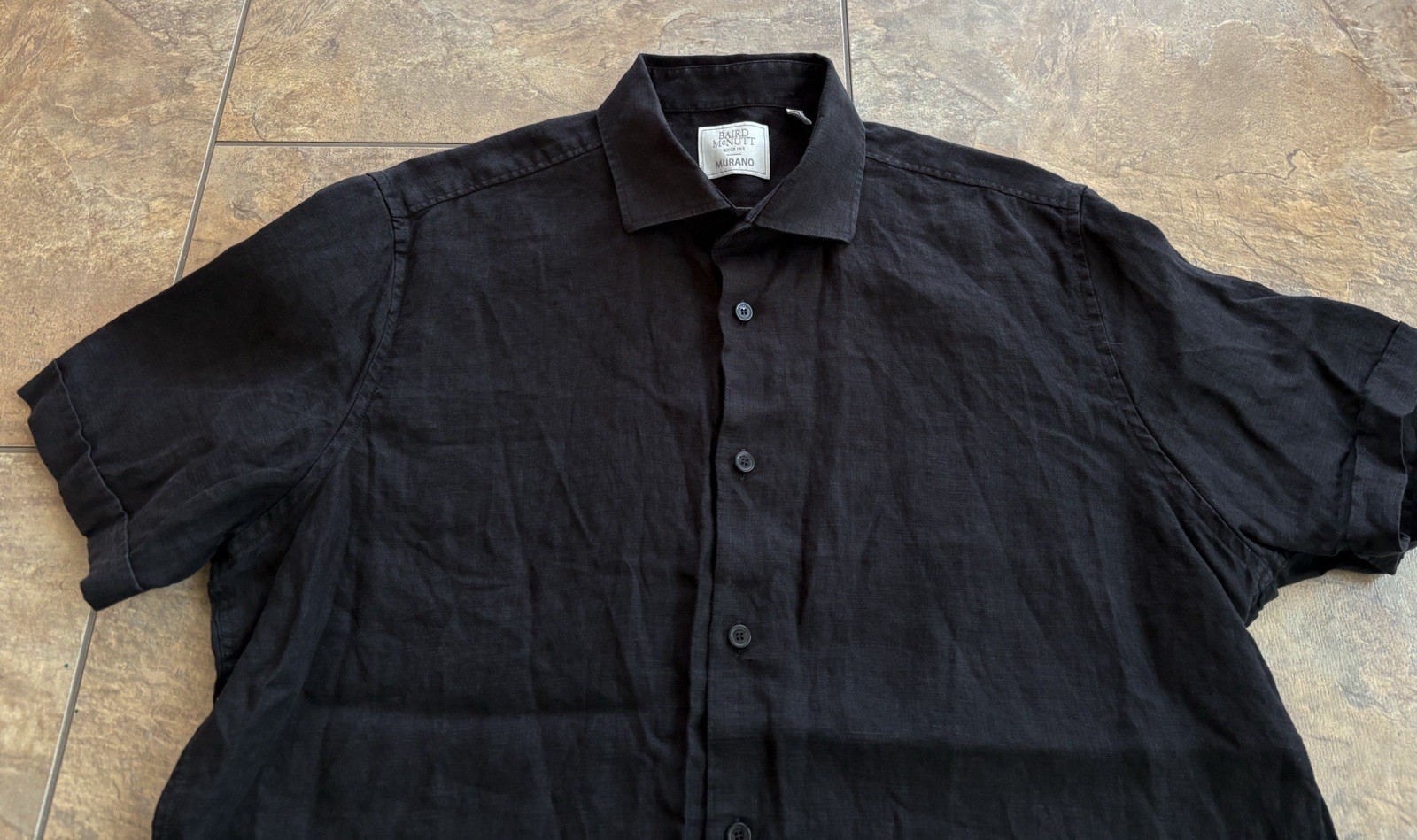 Baird McNutt Murano Black Men’s Short Sleeve 100% Linen Button Up Shirt Large