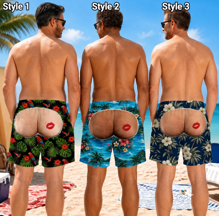 Funny Men’s Swim Trunks, Custom Fake Underwear Beach Shorts Size S-5XL