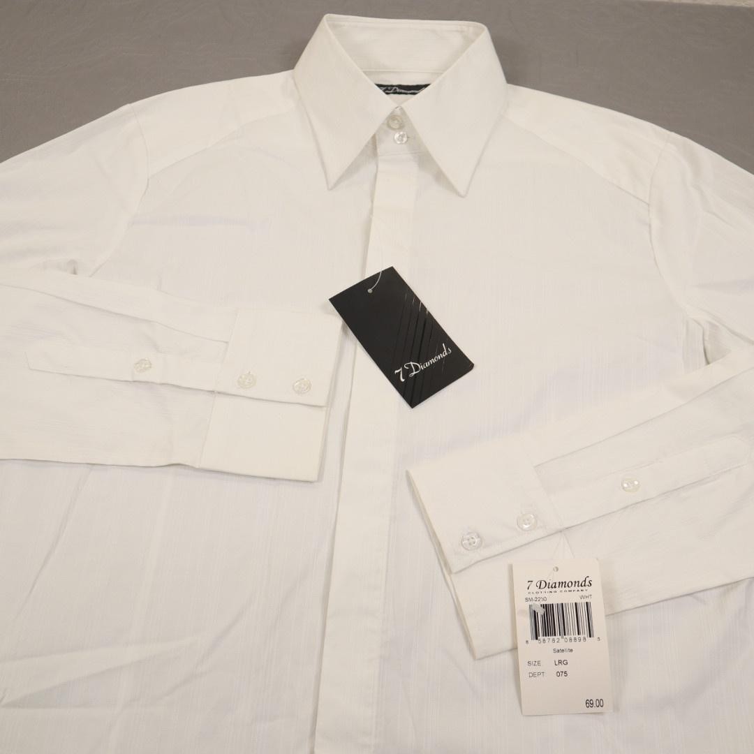 New 7 Diamonds Satellite Dress Shirt Men Large White Stripe Stretch Cotton Woven
