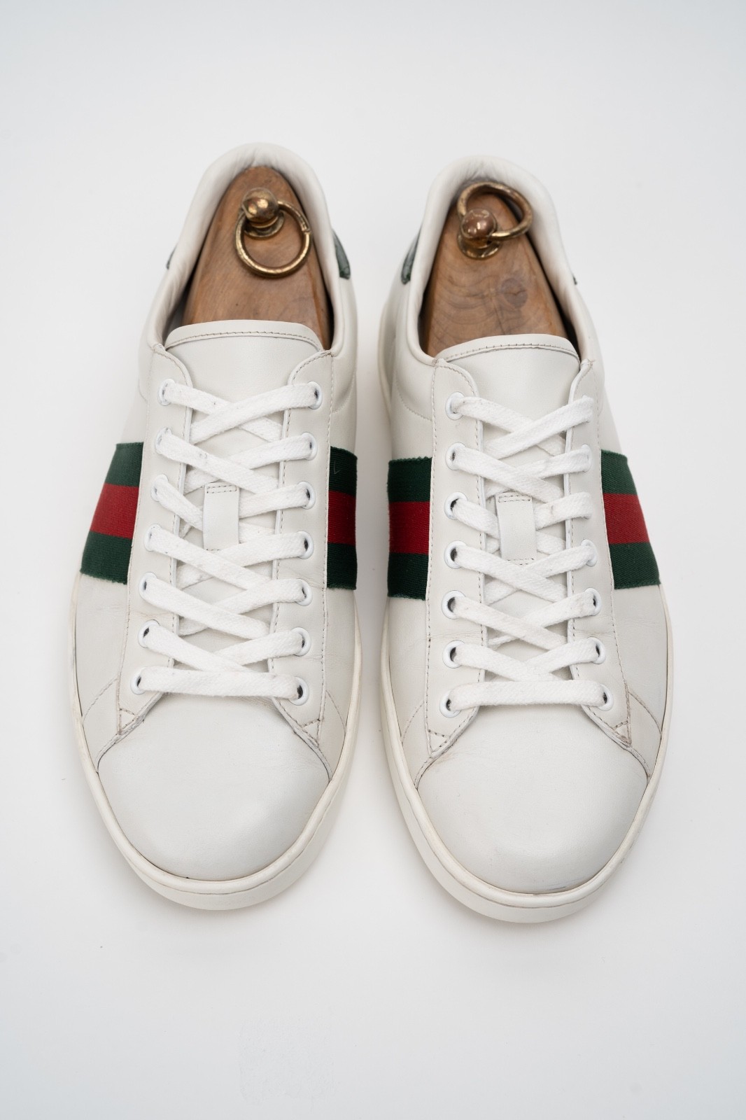 Gucci Ace Men’s White Leather Sneakers Green Red Web Stripe 386750 Size 8