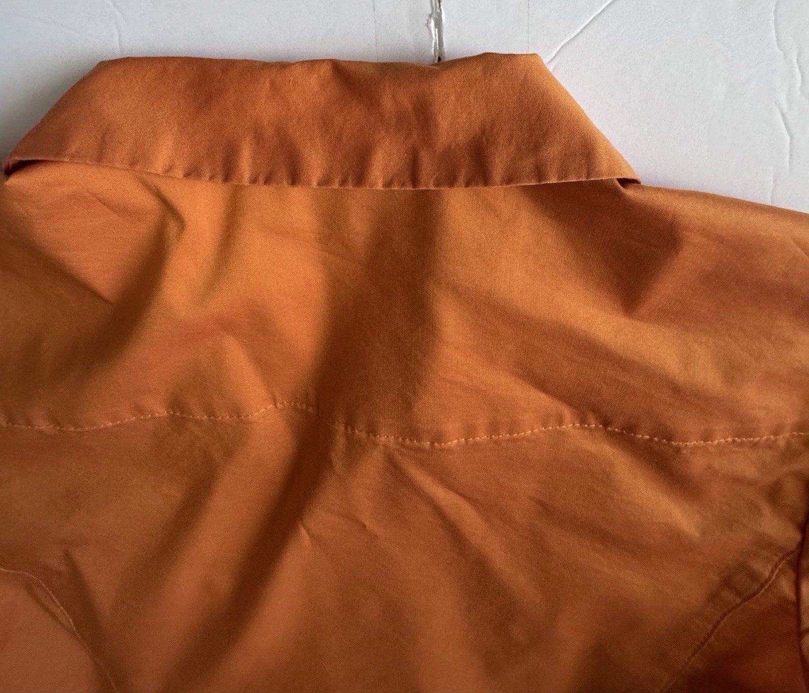 7th Avenue NYC S Orange Button Front Blouse Top Stretch Work Shirt Short Sleev