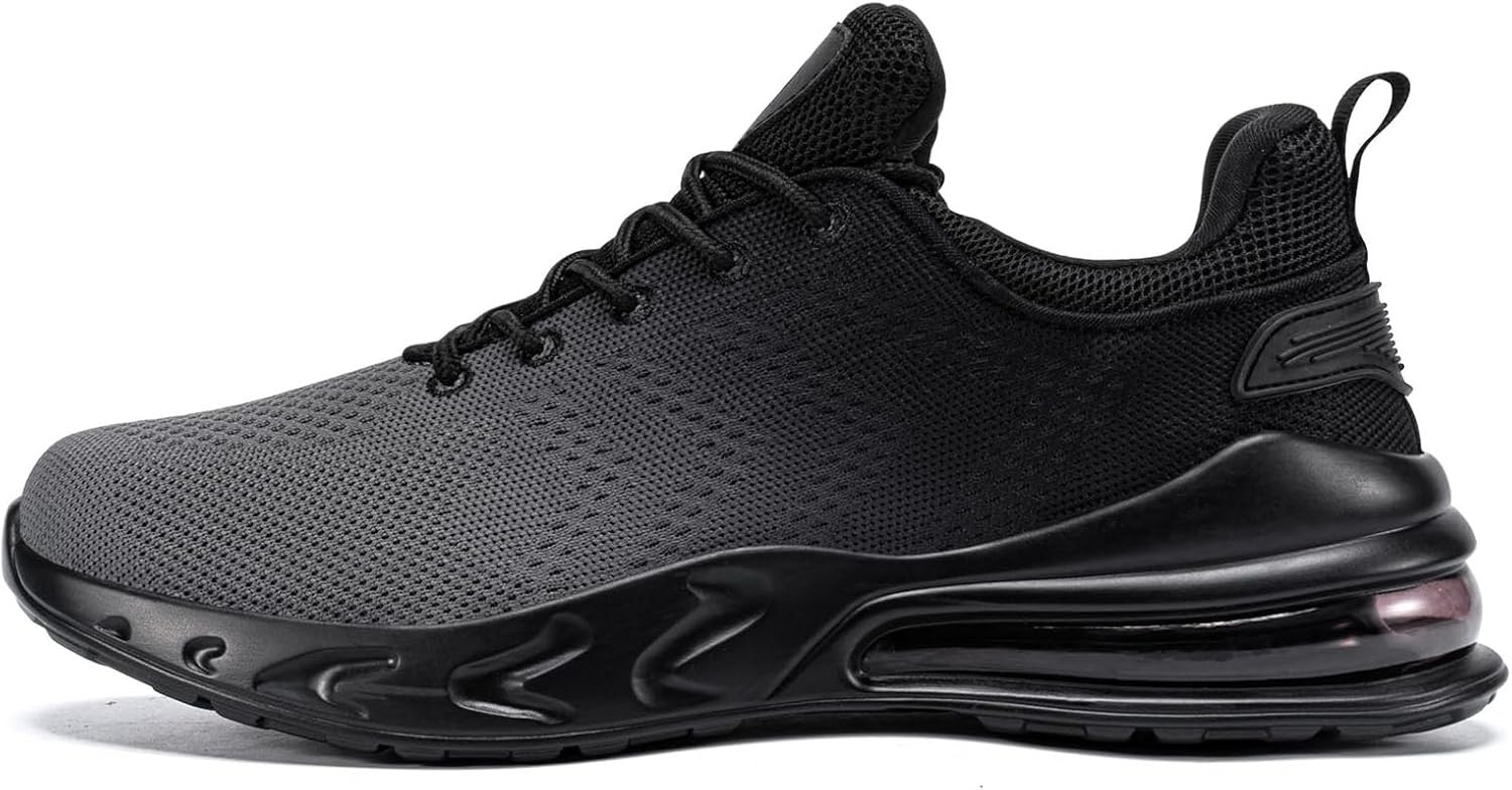 Mens Non Slip Work Shoes Water Resistant Slip On Walking Sneakers Black