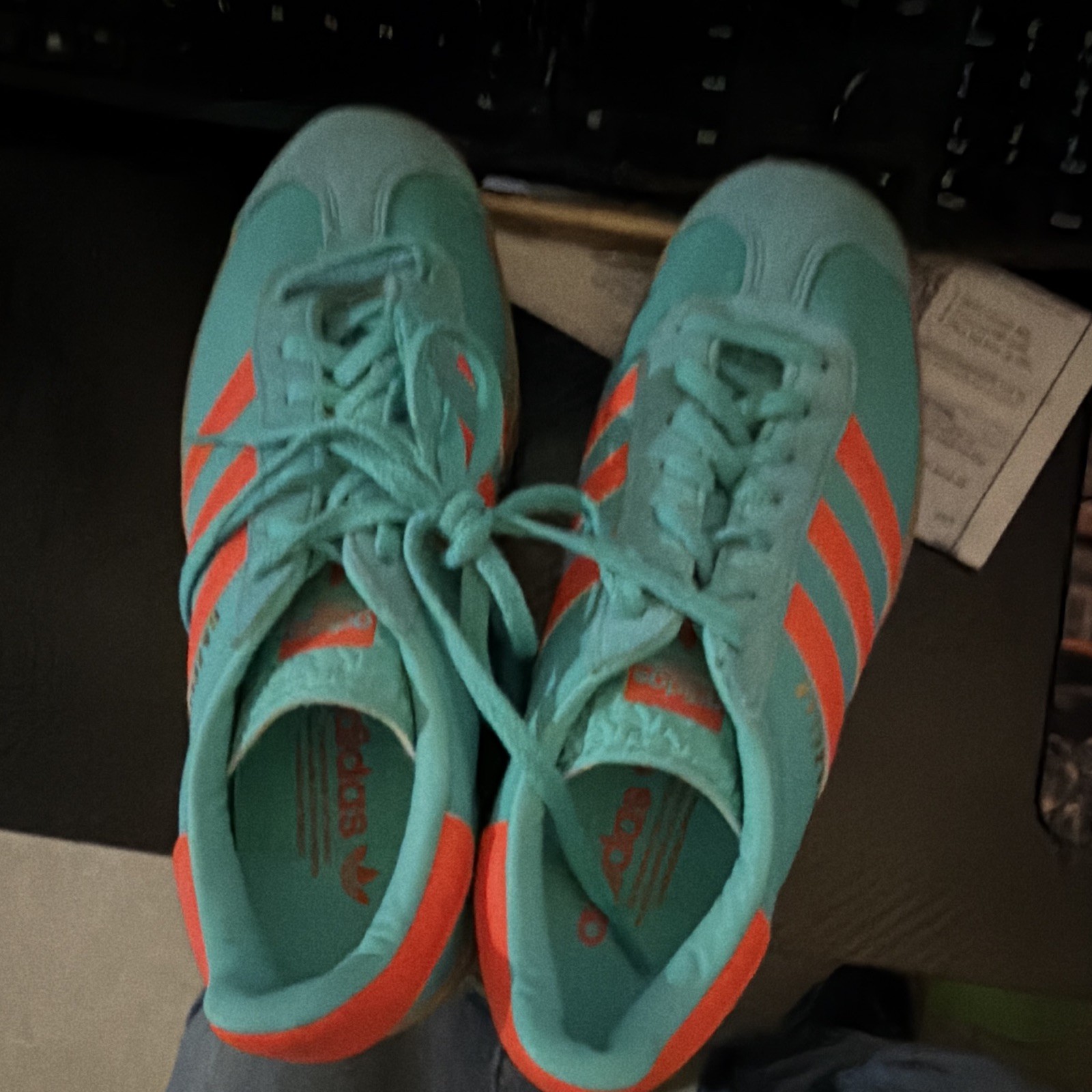 adidas Men’s Turquoise/Orange Low Top Lace-Up Athletic Sneaker Shoes