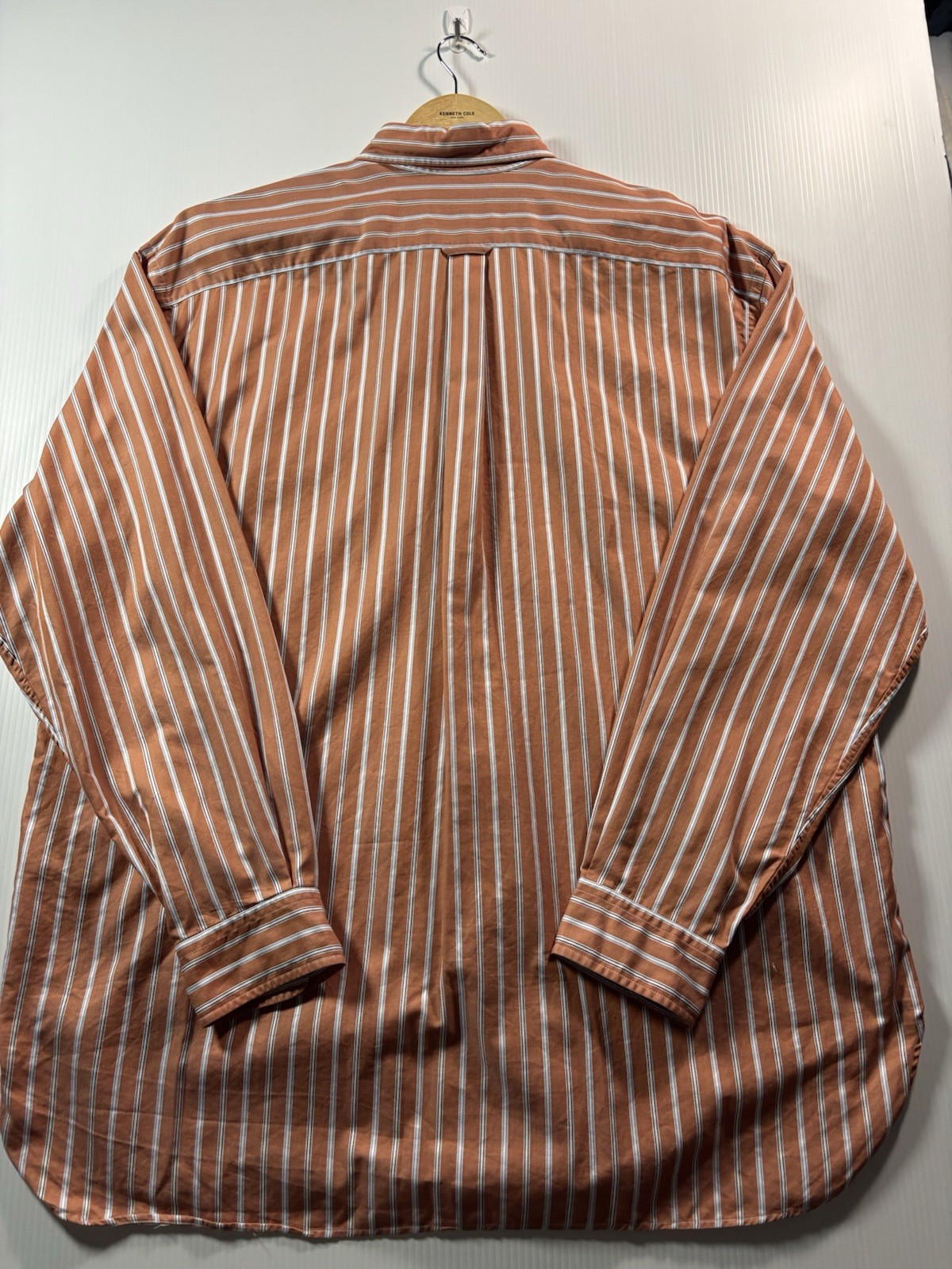 Faconnable Shirt Mens 2XL Orange White Blue Striped Woven Cotton BD LS Pocket