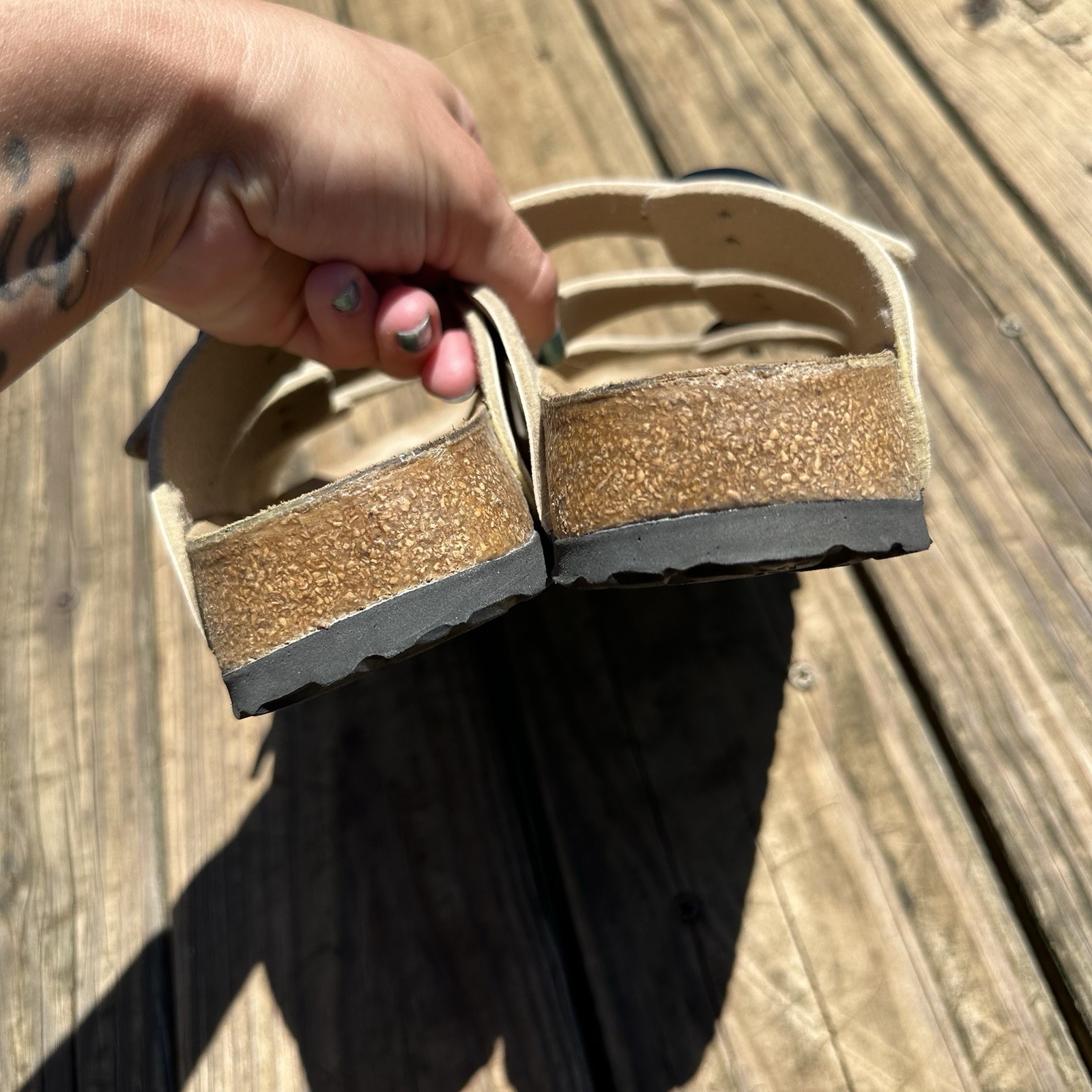 Birkenstock Florida 3-Strap Tan Beige Sandals Womens Size 6 EU 37 Good Tread