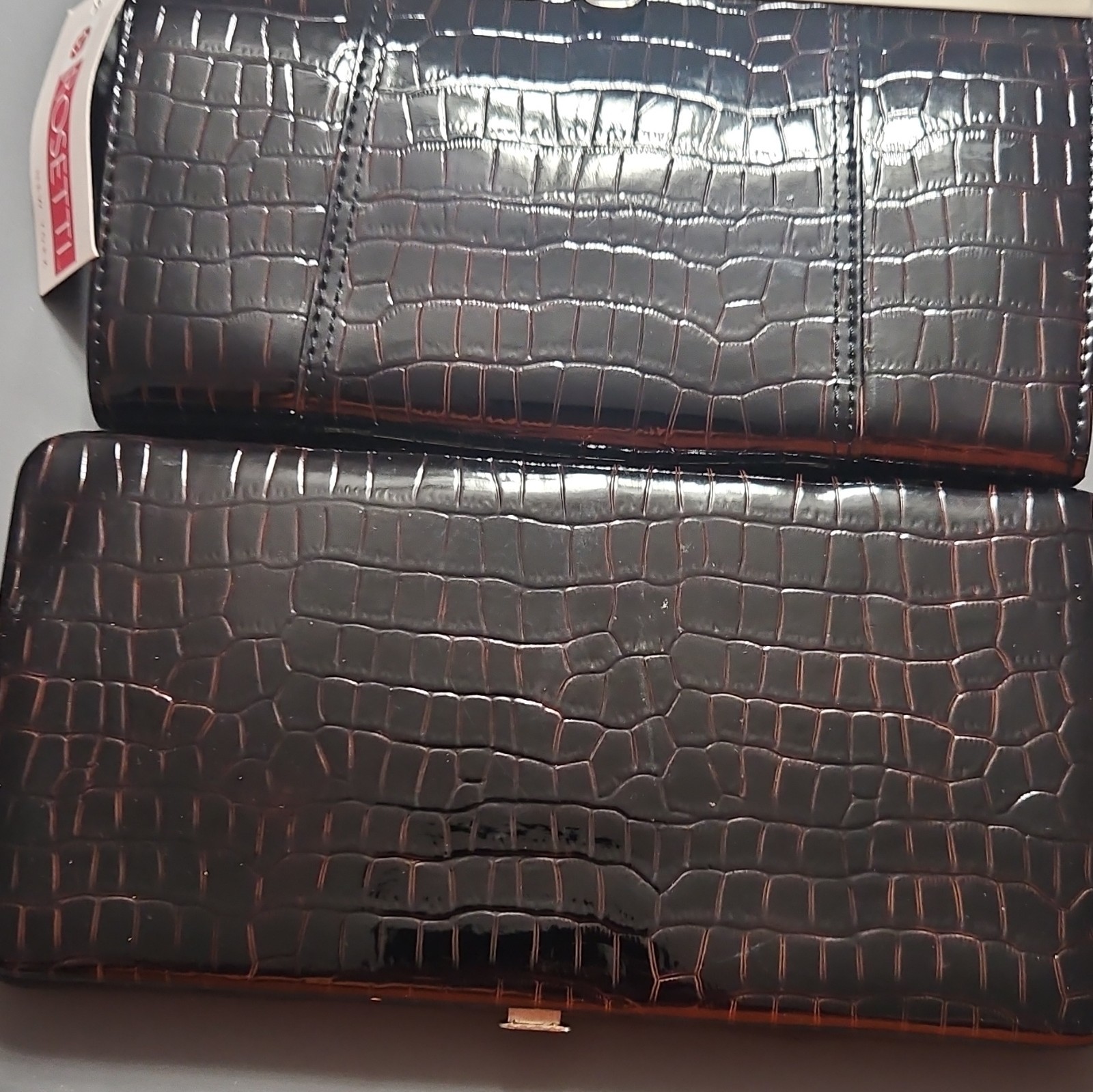 Rosetti Black Crocodile Embossed Clutch Wallet, Card Slots, Zip Coin Pocket