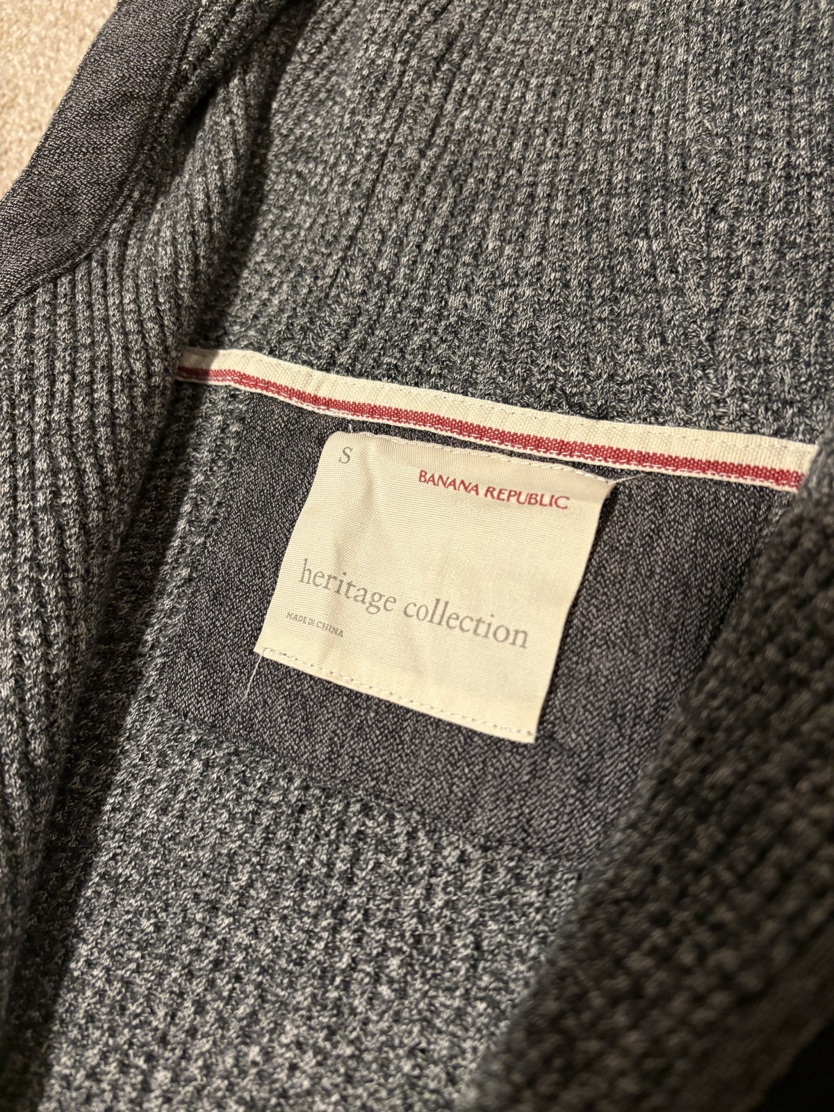 Banana Republic Mens Full Zip Henley Hoodie Sweatshirt Waffle Knit Gray, Sz S