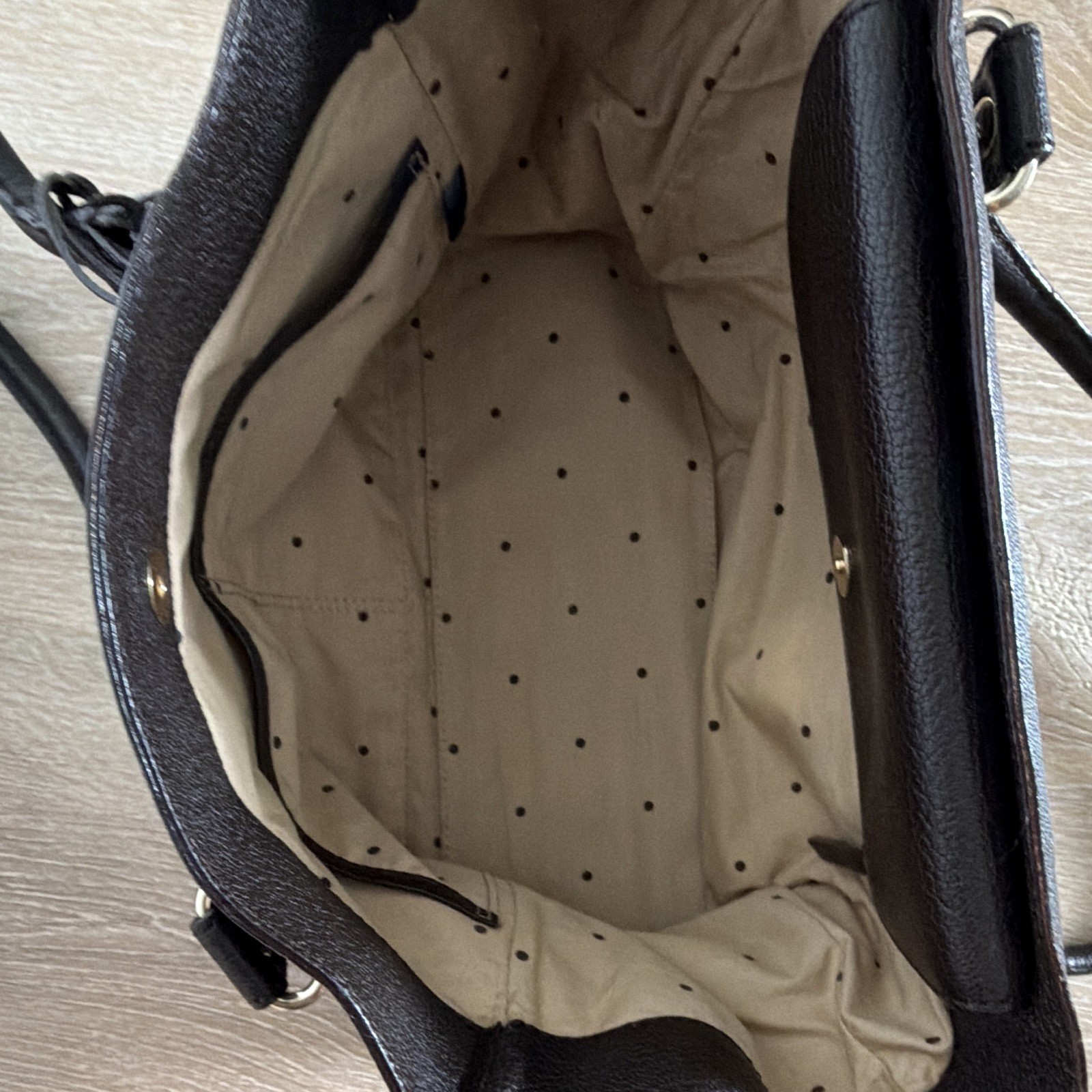 Kate Spade New York Dark Brown Shoulder Bag Zip Closure Polka Dot Lined Dust Bag