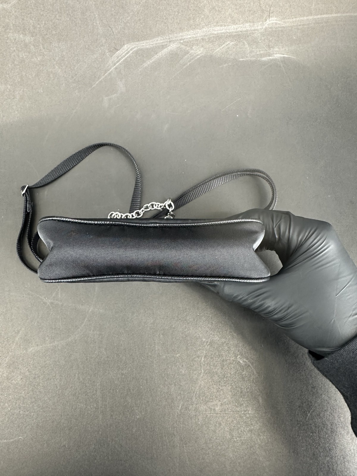 Prada Re-Edition 2005 Re-Nylon Shoulder Bag Black with Chain Strap