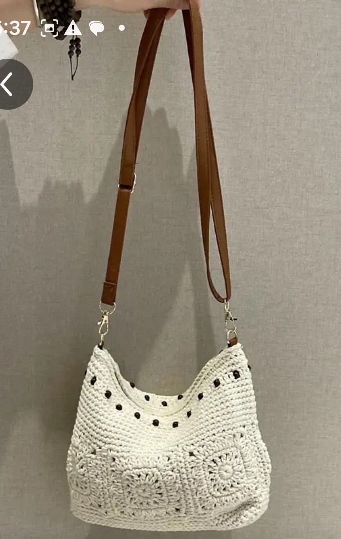 Women’s Bohemian Crochet Shoulder Bag W/ Adjustable Strap 6.3×10.25 Inches