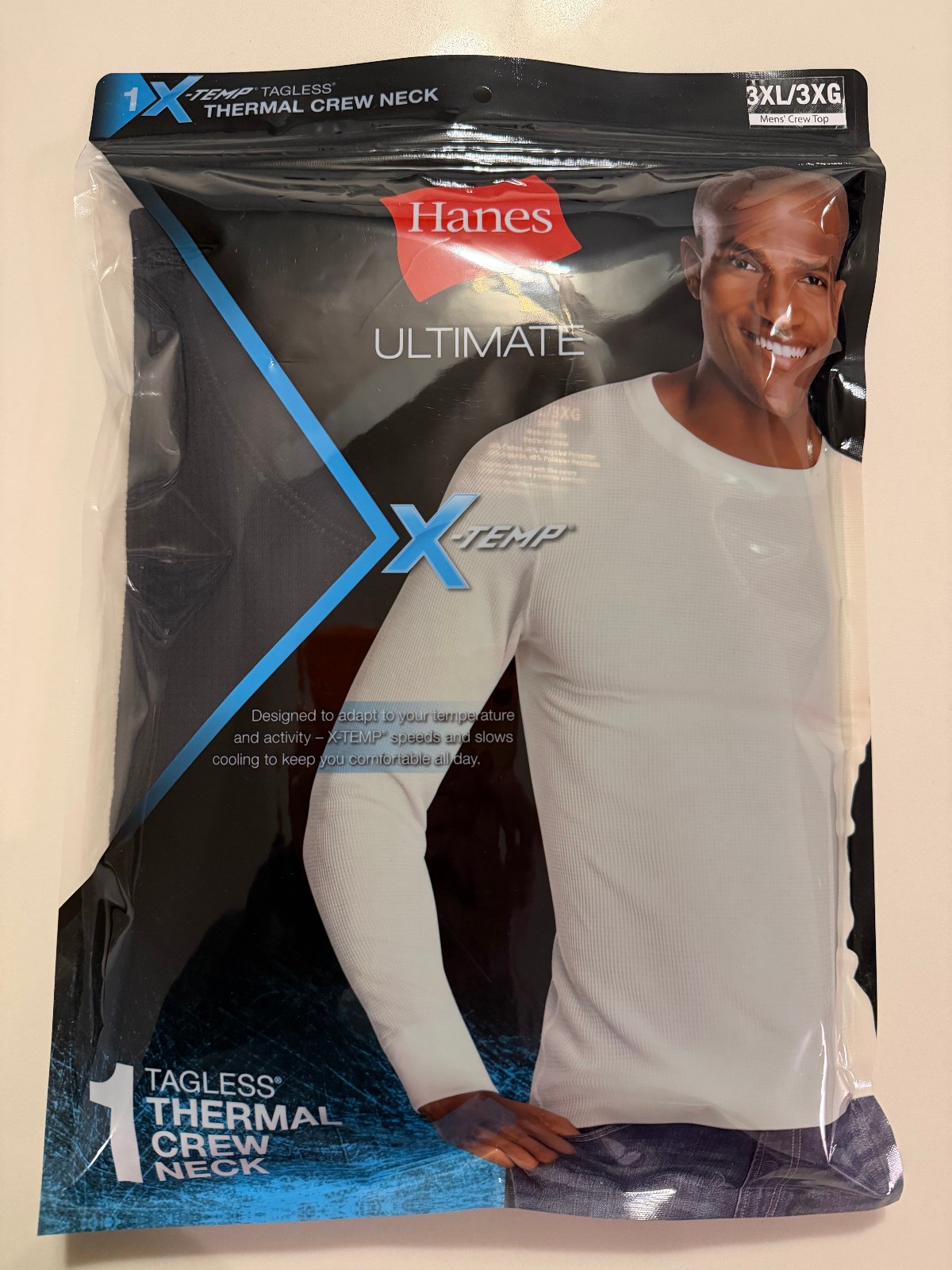 Hanes Men’s X-Temp Waffle Long Sleeve Crew Thermal Top – Black