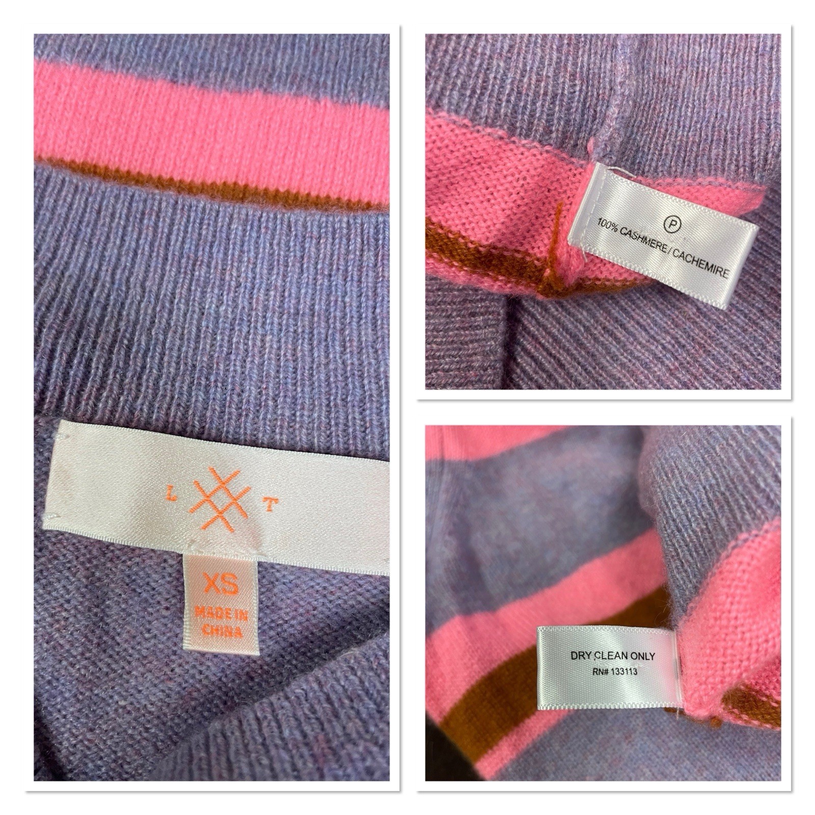 Lisa Todd Cashmere Earn Your Stripes Purple Pink Oversized Crop Sweater Prep XS