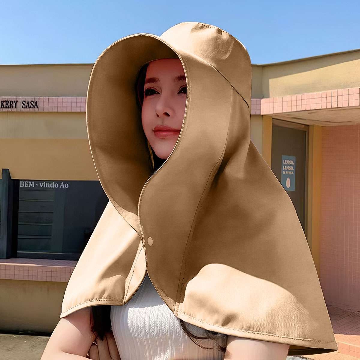 Summer Wide Brim Ponytail Sun Hat With Neck Flap For Women UV Protection Outdoor