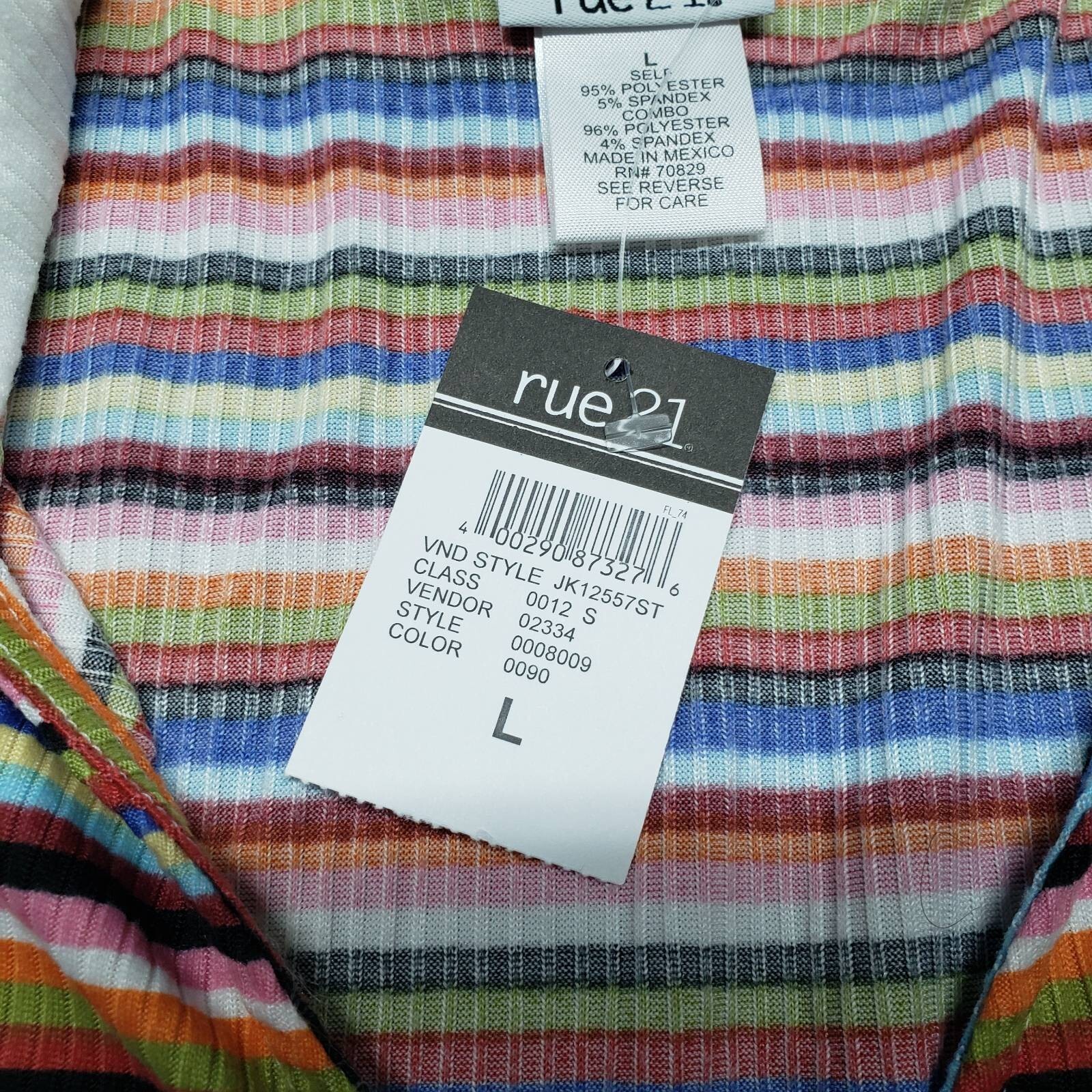 Rue21 Crop Top Womens L Multicolor Striped Short Sleeve V-Neck Ruched Tie New
