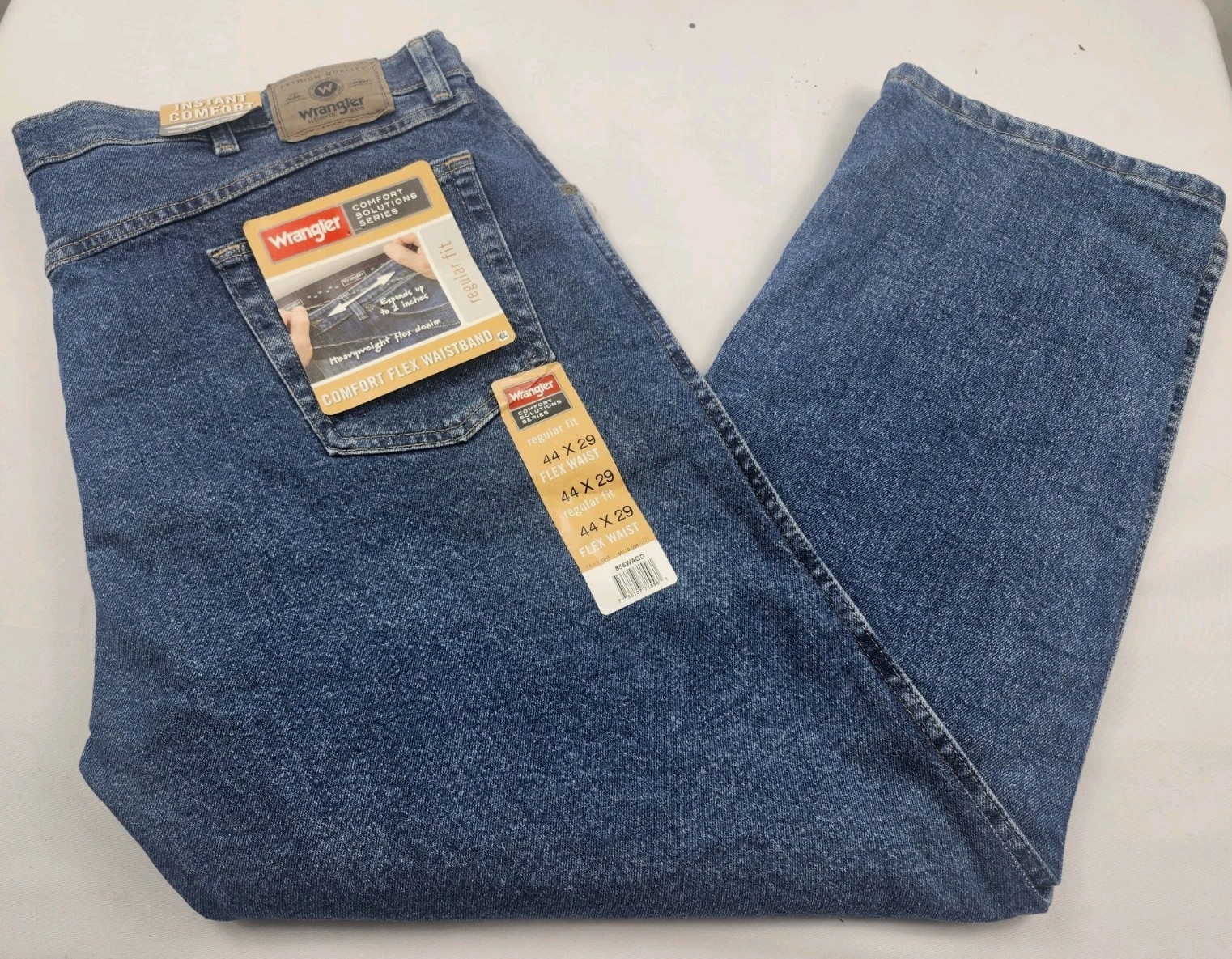 Wrangler Mens 44×29 Blue Jeans Comfort Flex Dark Wash 100% Cotton