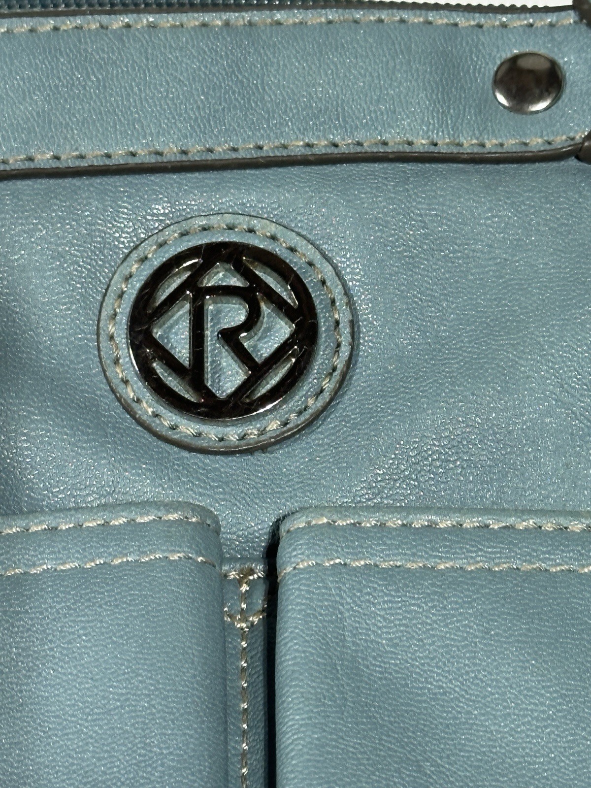 Relic Blue Zip Shoulder Bag Logo Stitching Inner Outer Pockets Women’s