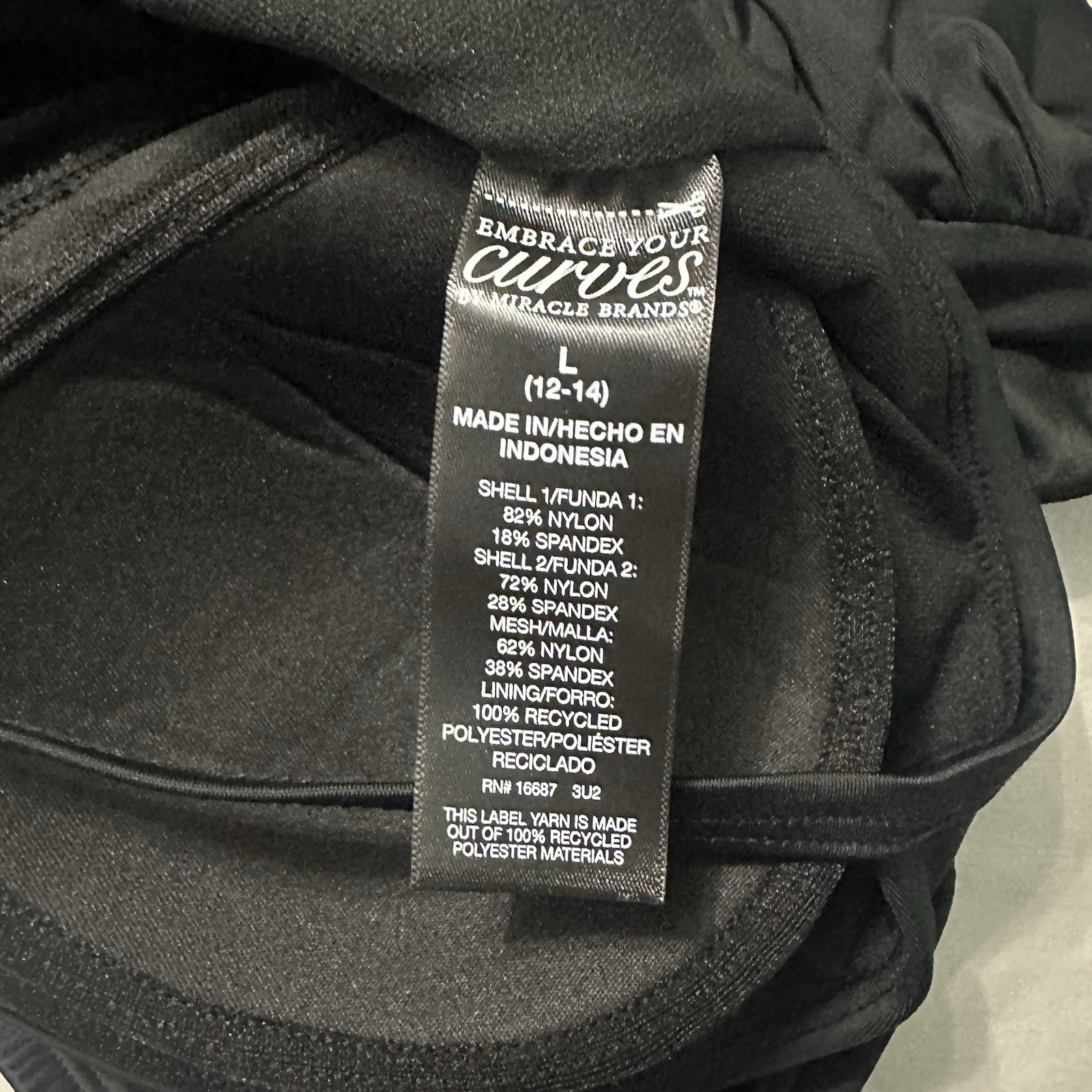 Embrace Your Curves Miracle Brands Swimsuit Womens L 12-14 Black One Piece Mesh