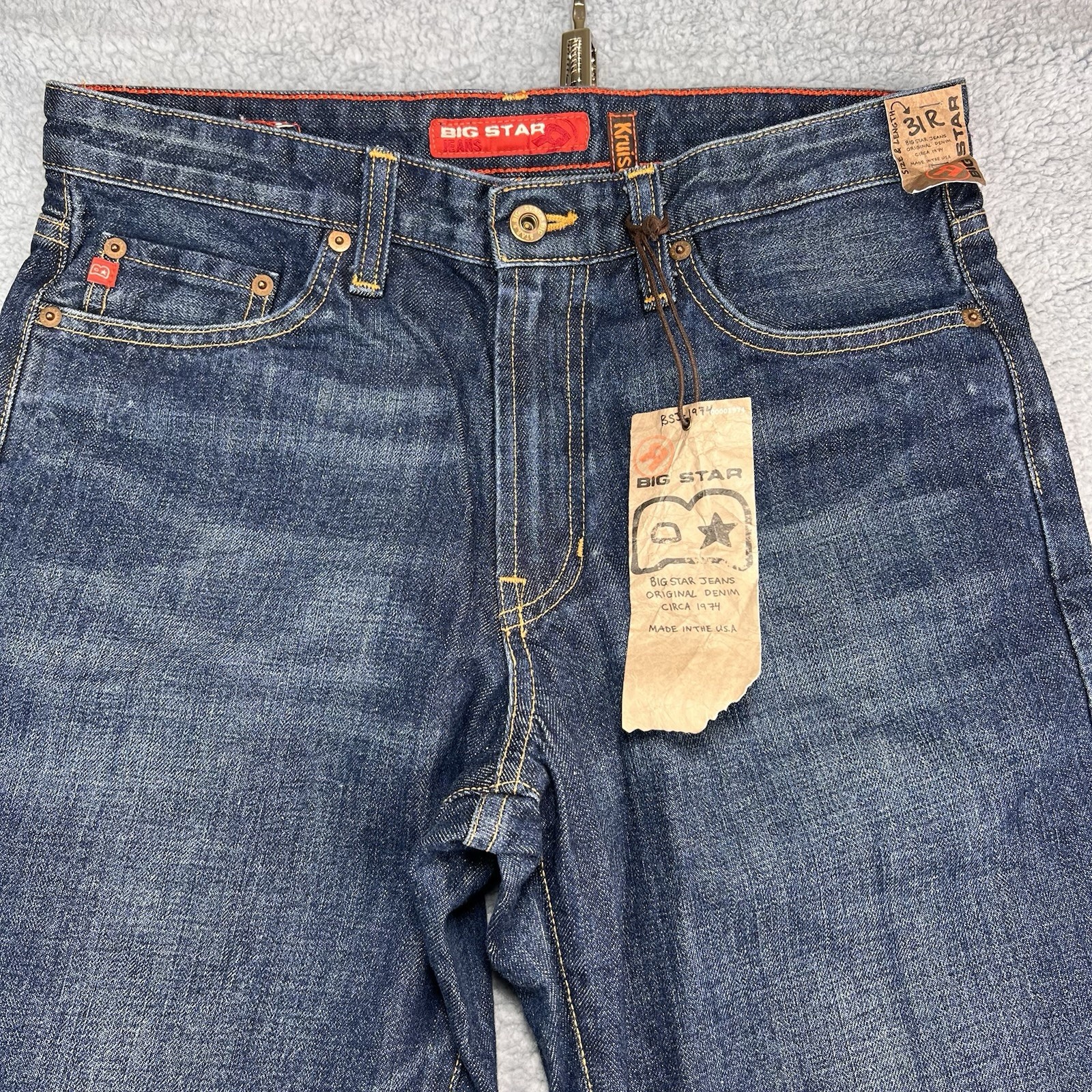New BIG STAR Kruiser Loose Straight Distressed Dark Wash Blue Jeans Size 31R USA
