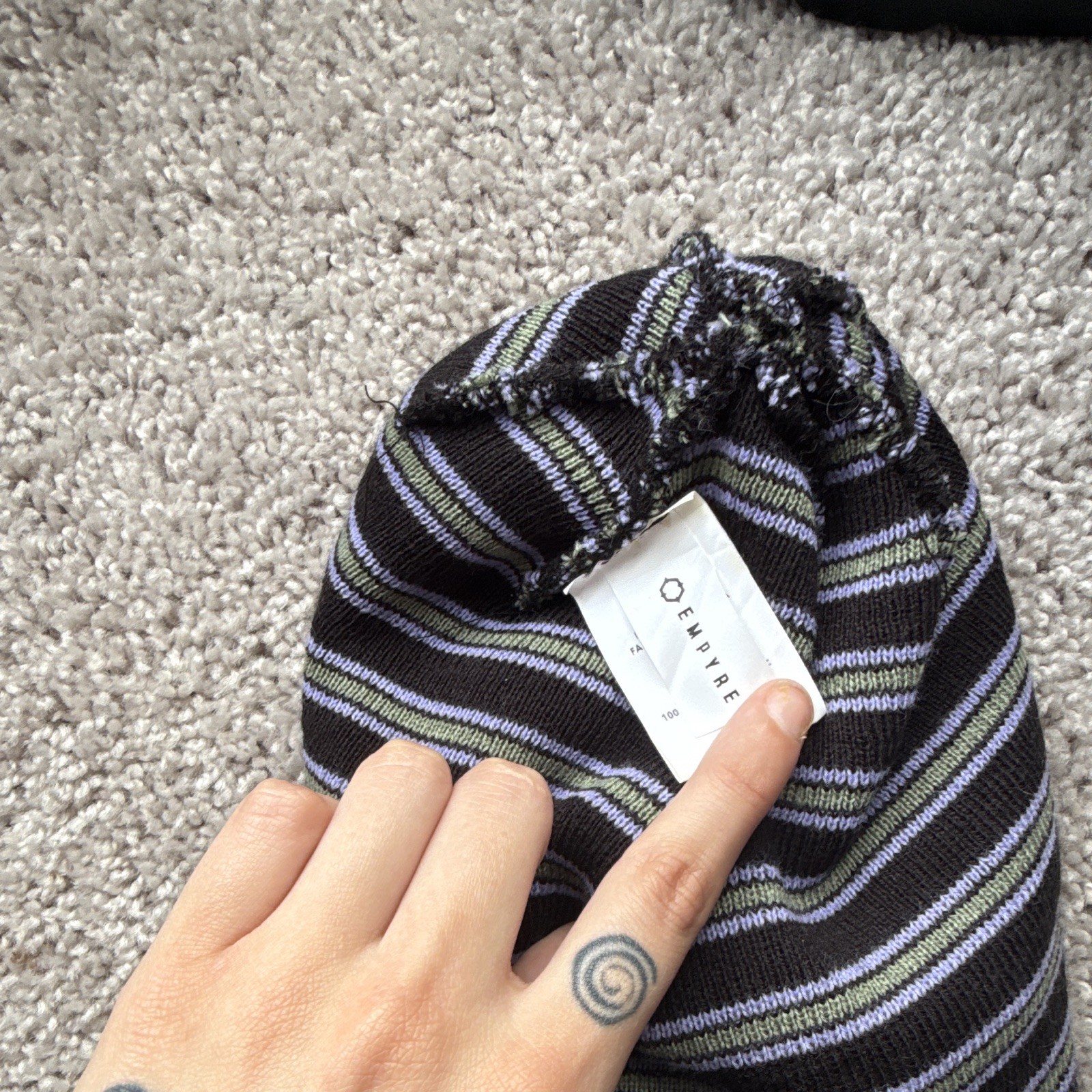 Empyre Men’s Striped Beanie Hat One Size Black Green Purple Knit Cap