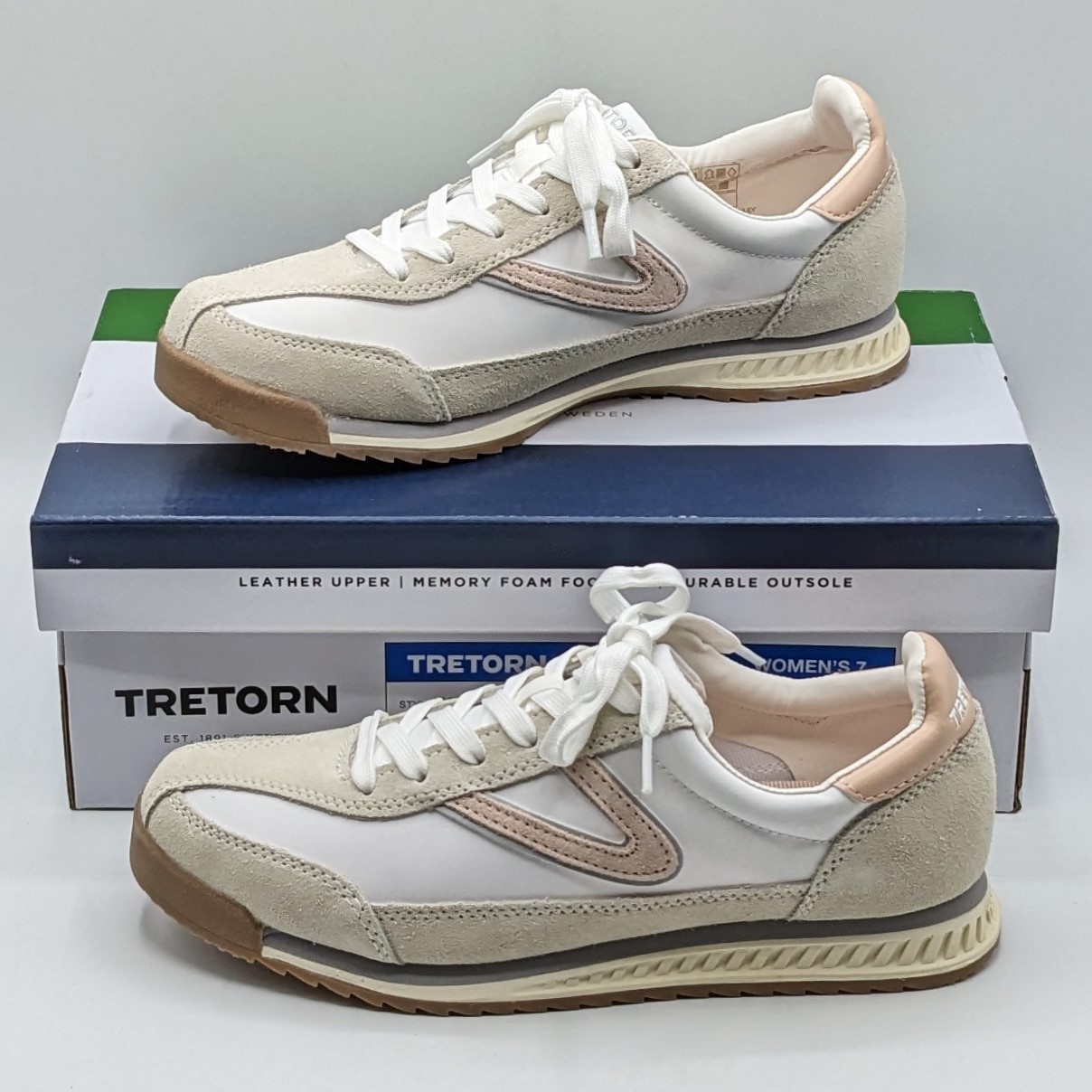 Tretorn “Hailey” Women’s, Leather & Nylon Canvas, Sneaker (White / Pink) – NEW