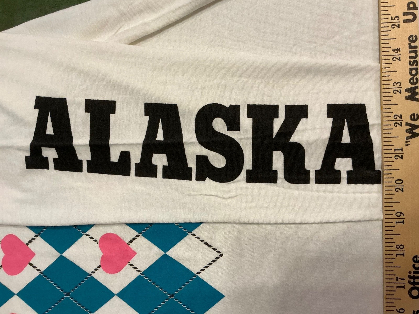 Vintage Alaska Long Sleeve Hoodie Shirt – Argyle w/pink hearts – Med – Fast Ship