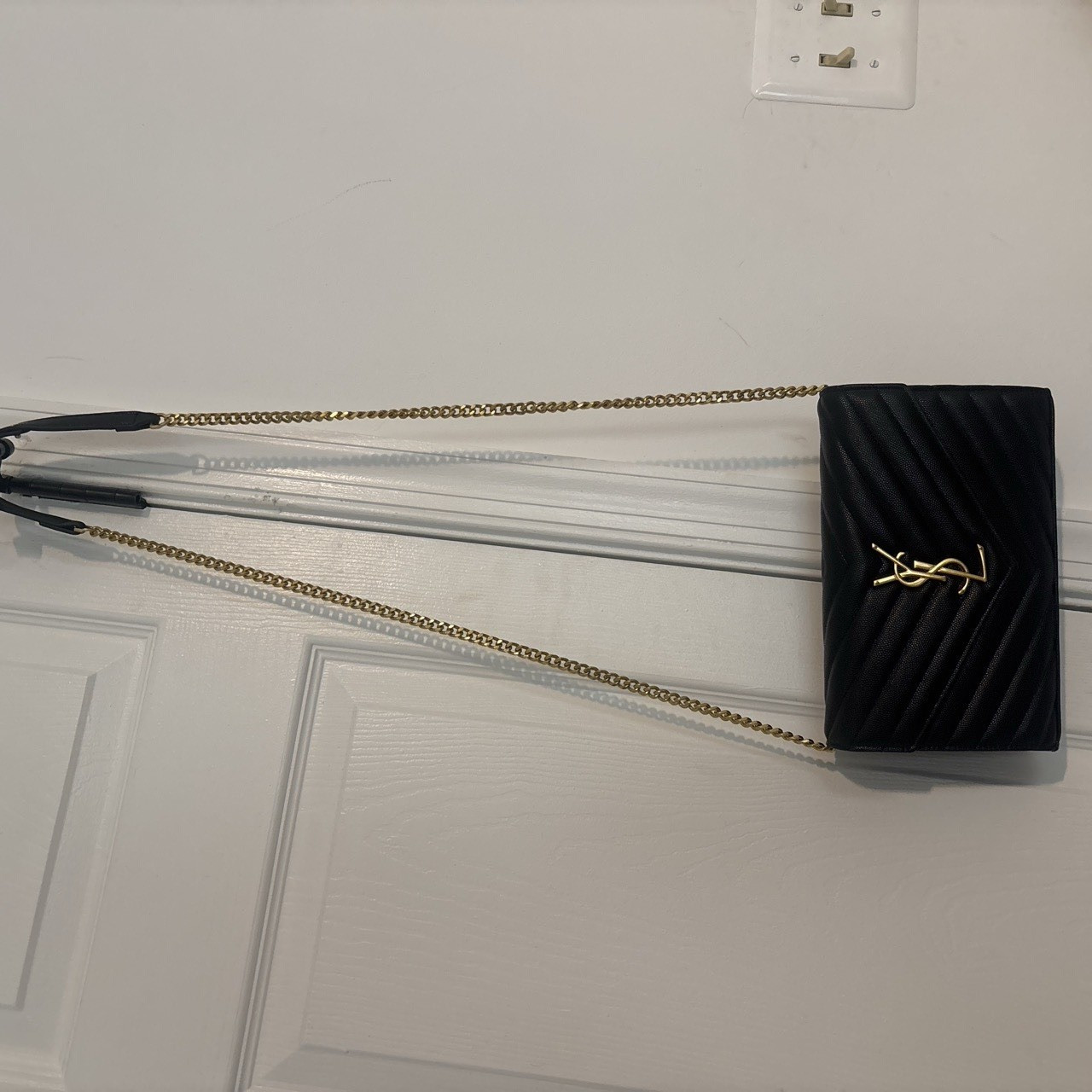 Saint Laurent YSL Envelope Black Quilted Chevron Chain Crossbody w/ Box Dust Bag