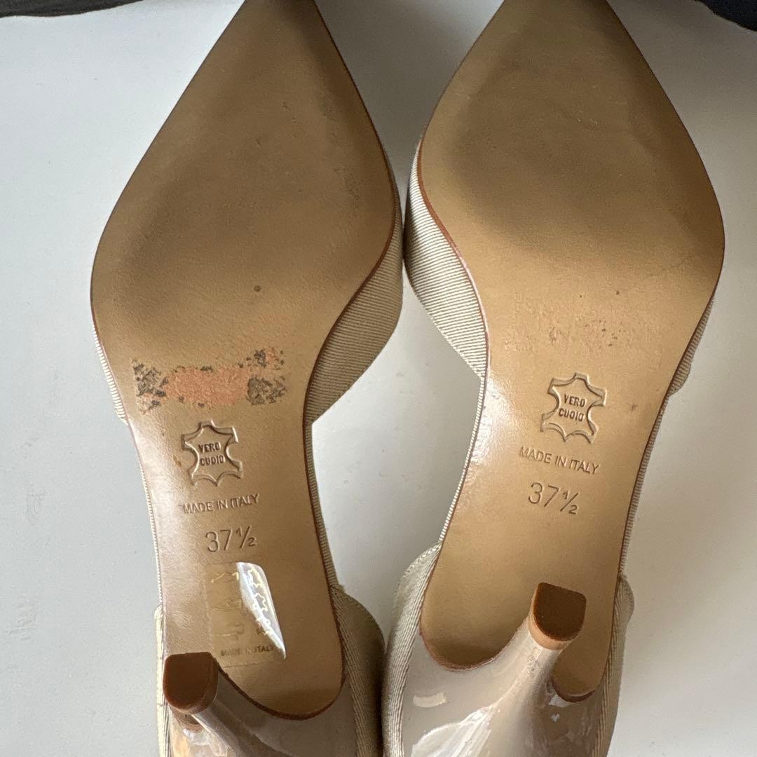 PAULE KA Beige Pointed Toe Ankle Strap Pumps 37.5 24cm 7.5cm Heel