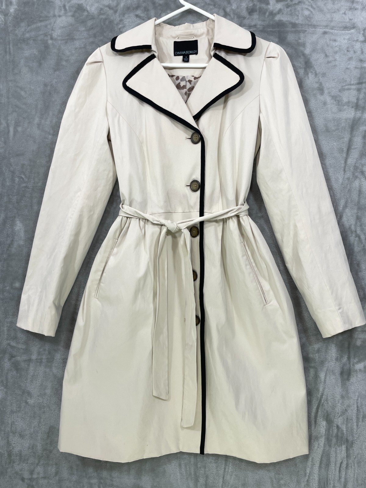 Cynthia Rowley Trench Coat Womens S Belted Double Breasted Lined Ivory Preppy
