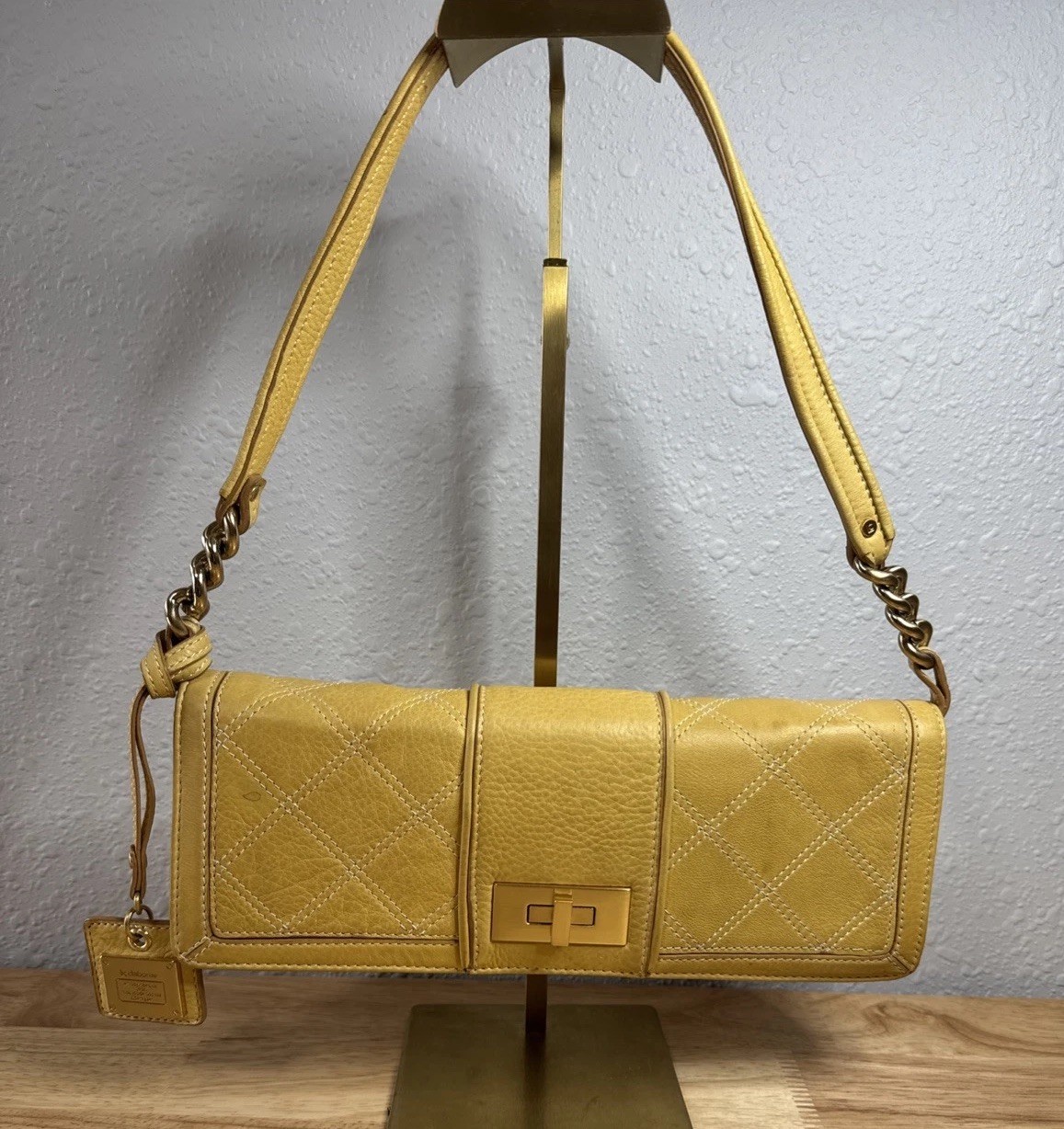 Liz Claiborne Geniune Yellow Leather Y2K Baggett Style Shoulder Handbag