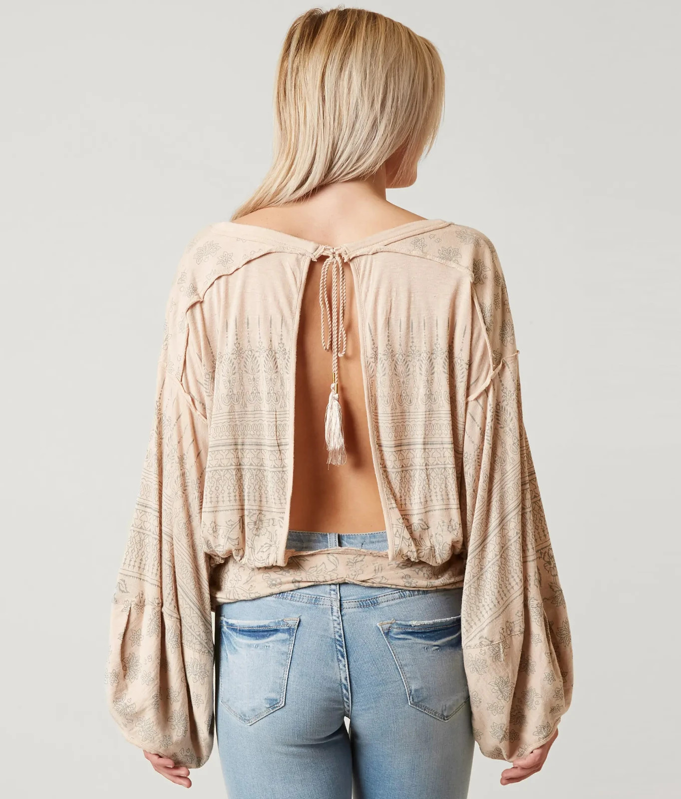 Free People Weekend Warrior Tie Waist Open Back Top Size S Hippie Boho Festival