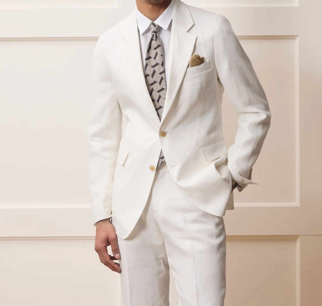 Men Breathable Linen Suit For Tropical Honeymoon Backyard Wedding Notch Lapel