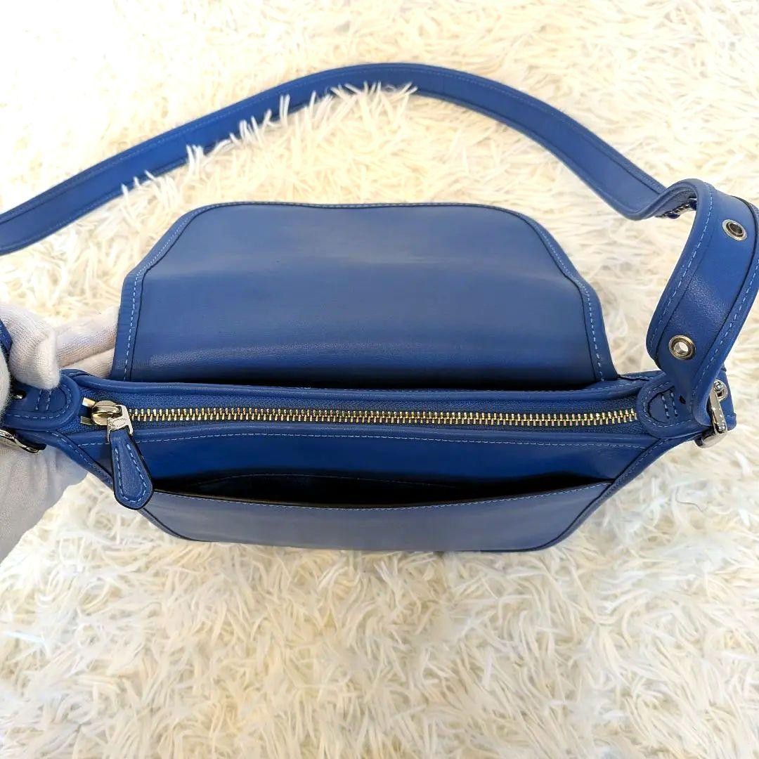 Coach Blue Studded Leather Shoulder Bag 8.3×7.9×3.1in Used