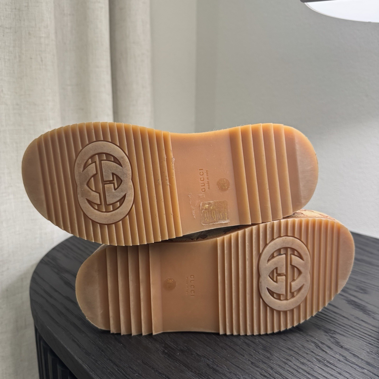 Gucci Angelina Platform Sandals GG Canvas Brown 36.5
