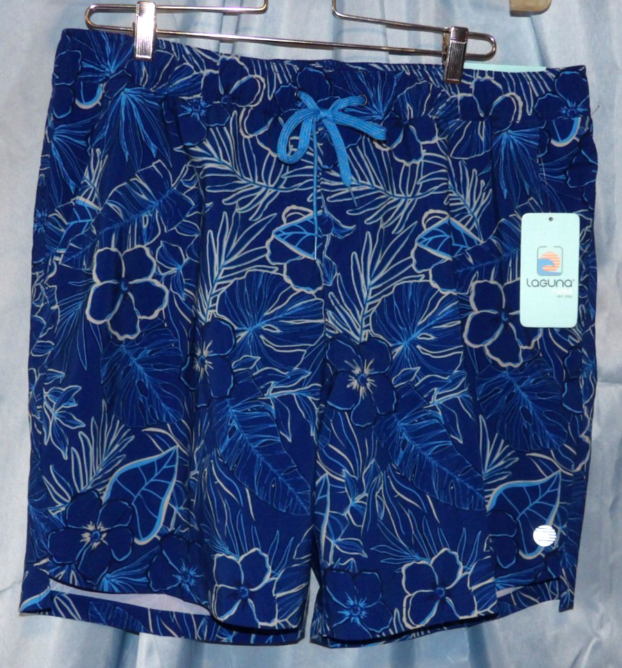 Laguna Blue Tropical Floral Theme Lined Swim Trunks Shorts Men’s Size XL NWT