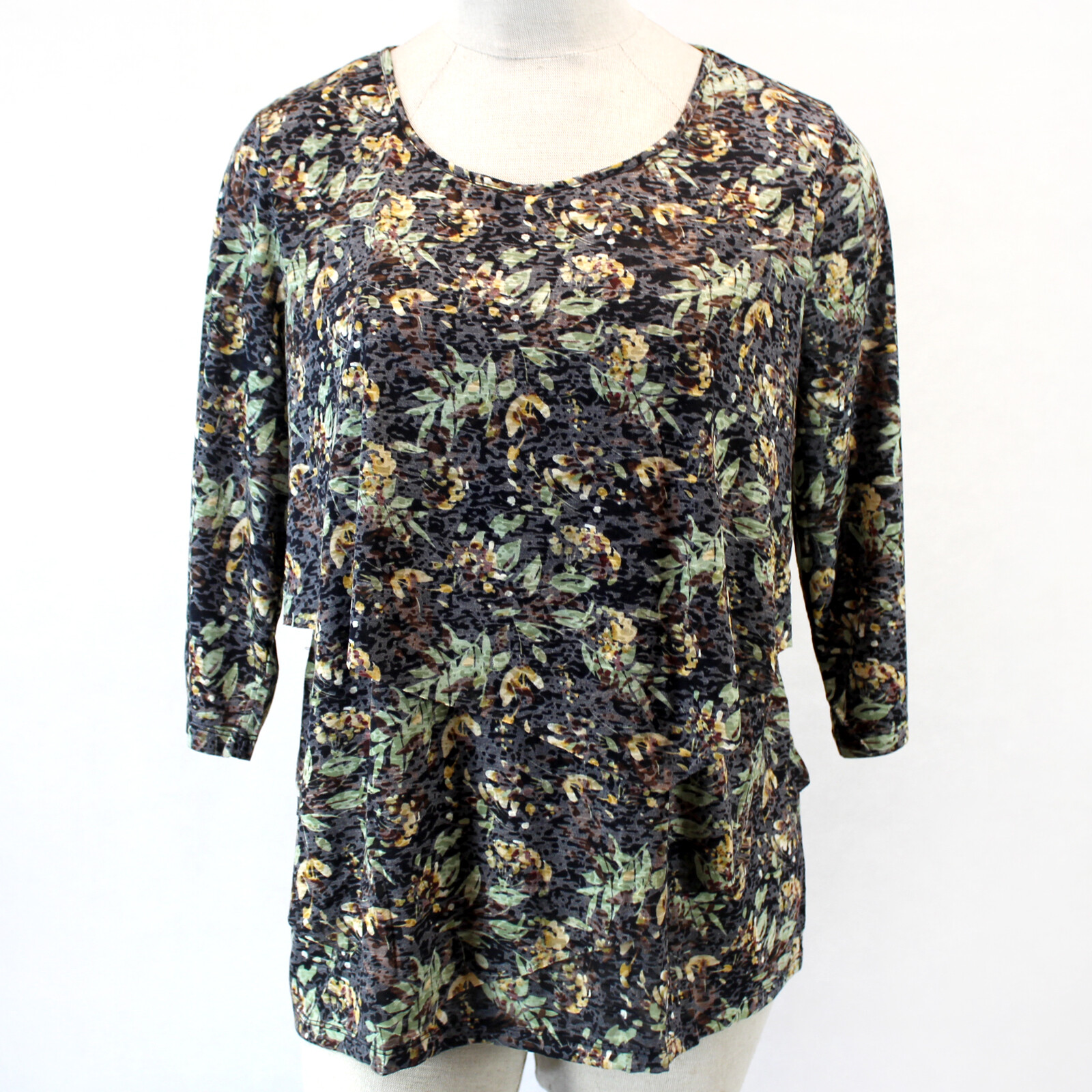 Catherines Plus Brown Leave Print Layers Soft Top Blouse 4X 30/32