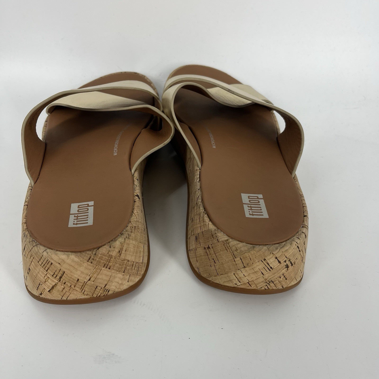 FitFlop F Mode Sandals Size 10 Gold Metallic Leather Cross Slide Cork Platform