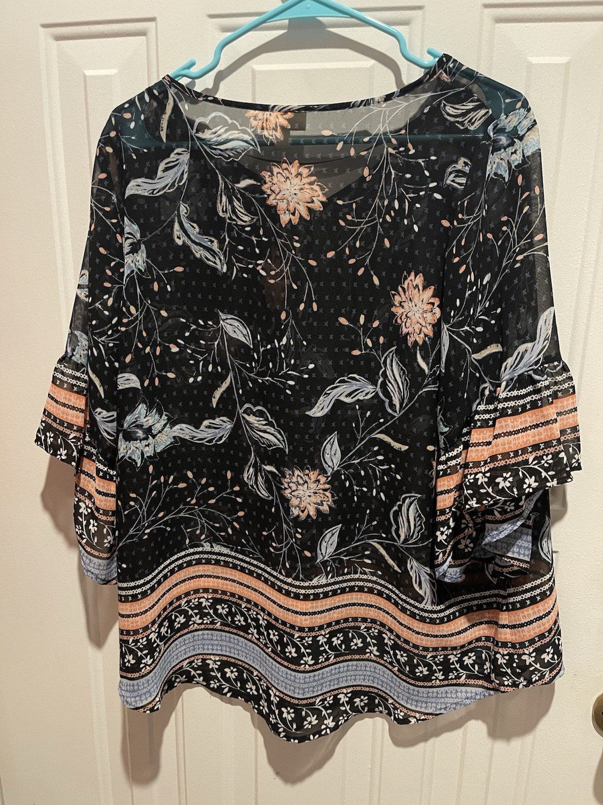 Style & Co. Plus Size Boho Floral Batwing Sheer Blouse 1X Lightly Worn