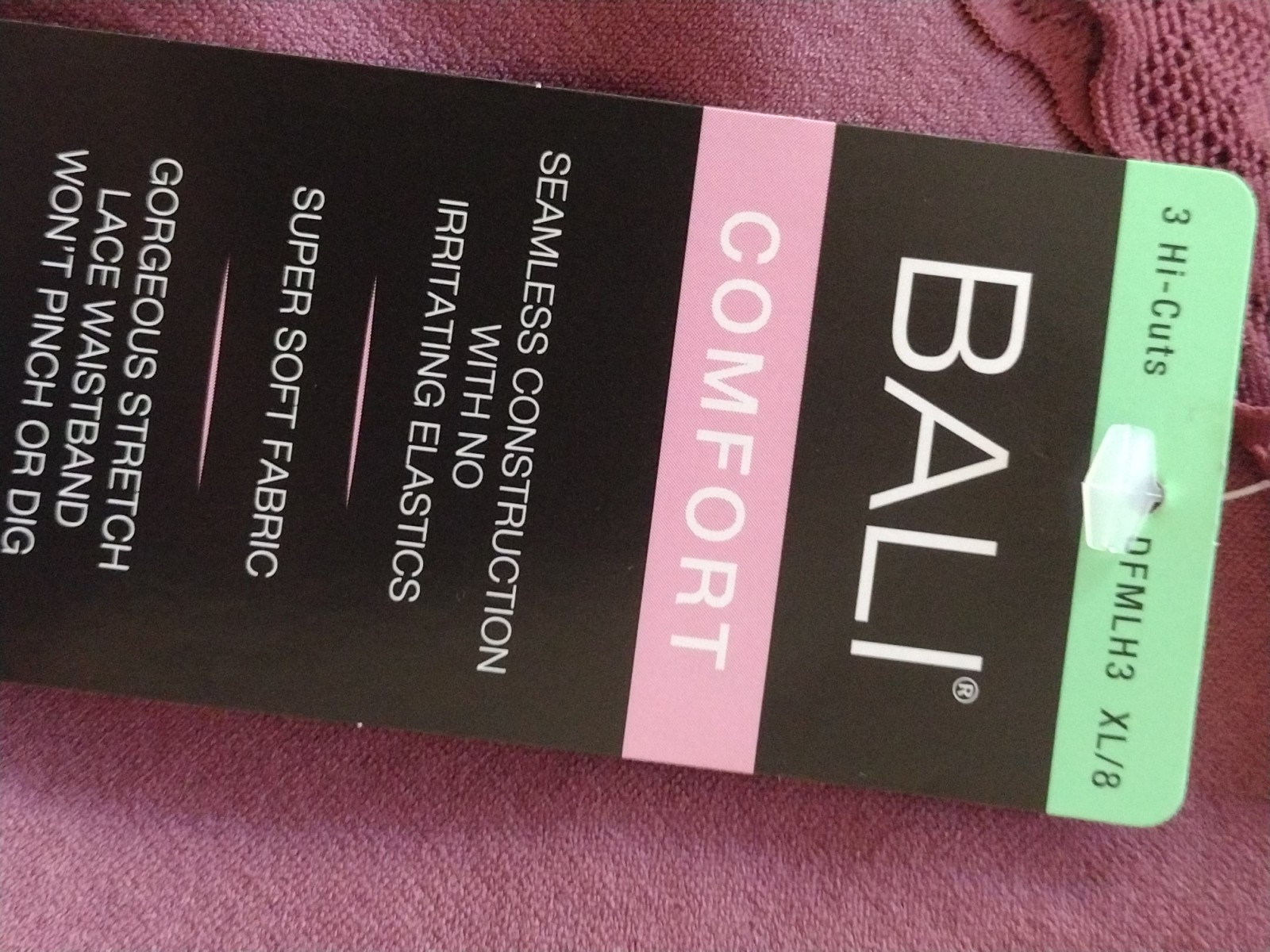 BALI 3 PACK ASSORTED COLORS SIZE 8/L HI-CUTS PANTIES DFMLB3 SEAMLESS COMFORT NEW