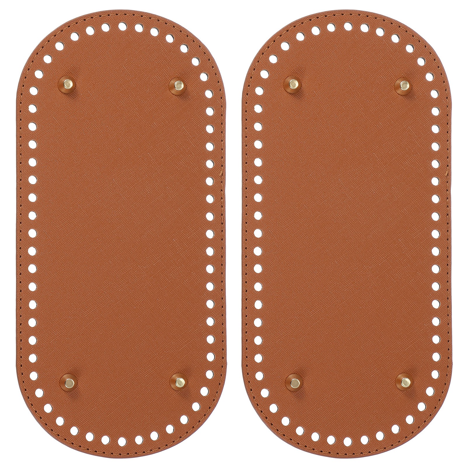 2Pcs Oval PU Leather Bag Bottom Shaper with Holes & Nails 9.8×4.7 Inch Brown